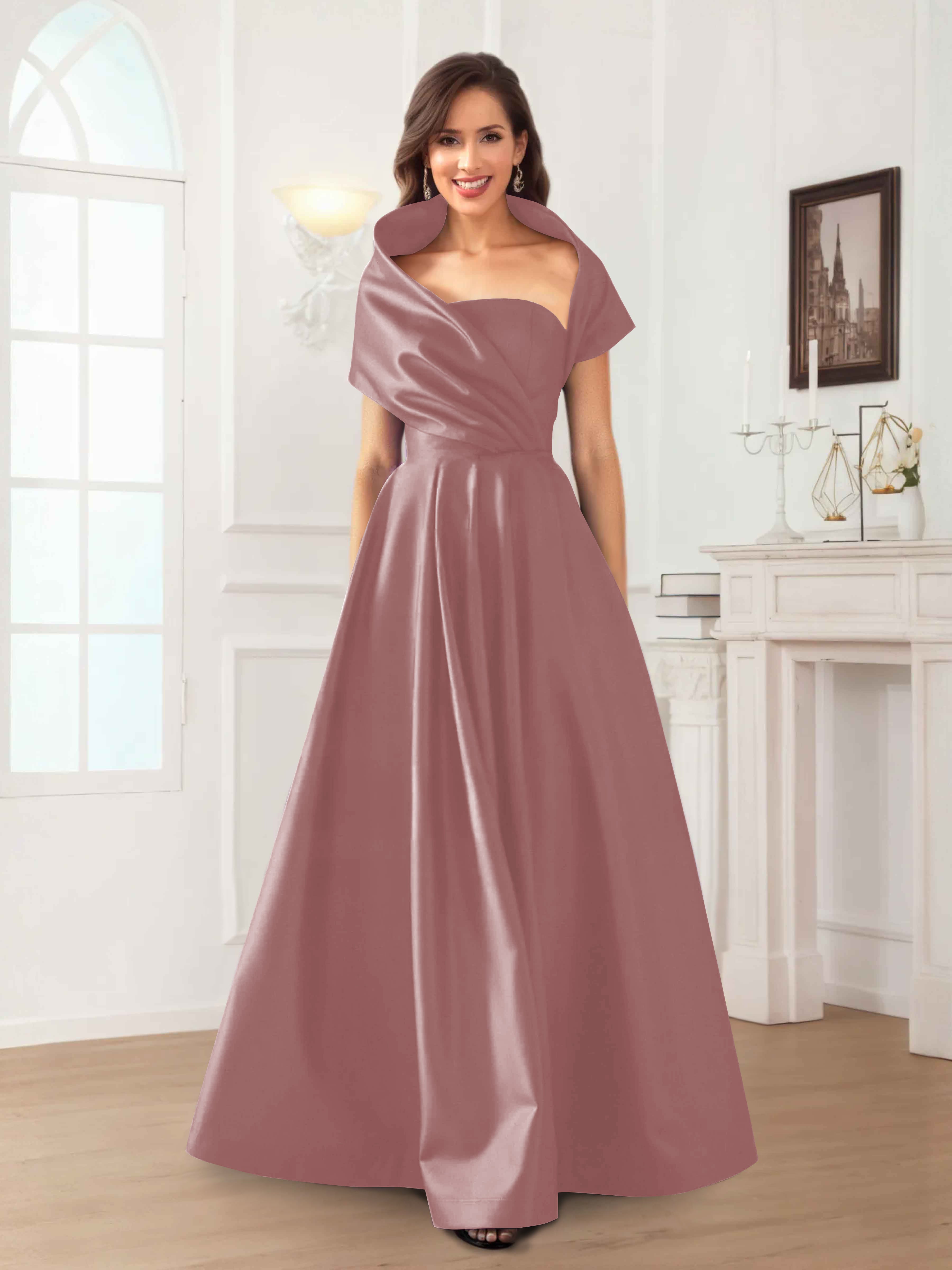 Robes Mère De La Mariée En Satin À Ruché Longueur Au Sol Valeska