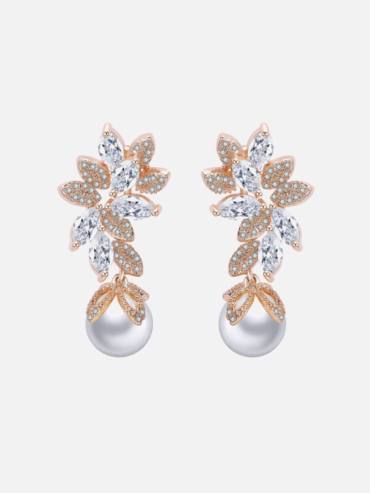 Boucles D'Oreilles Pendantes De Mariée En Forme De Feuille Avec Perles