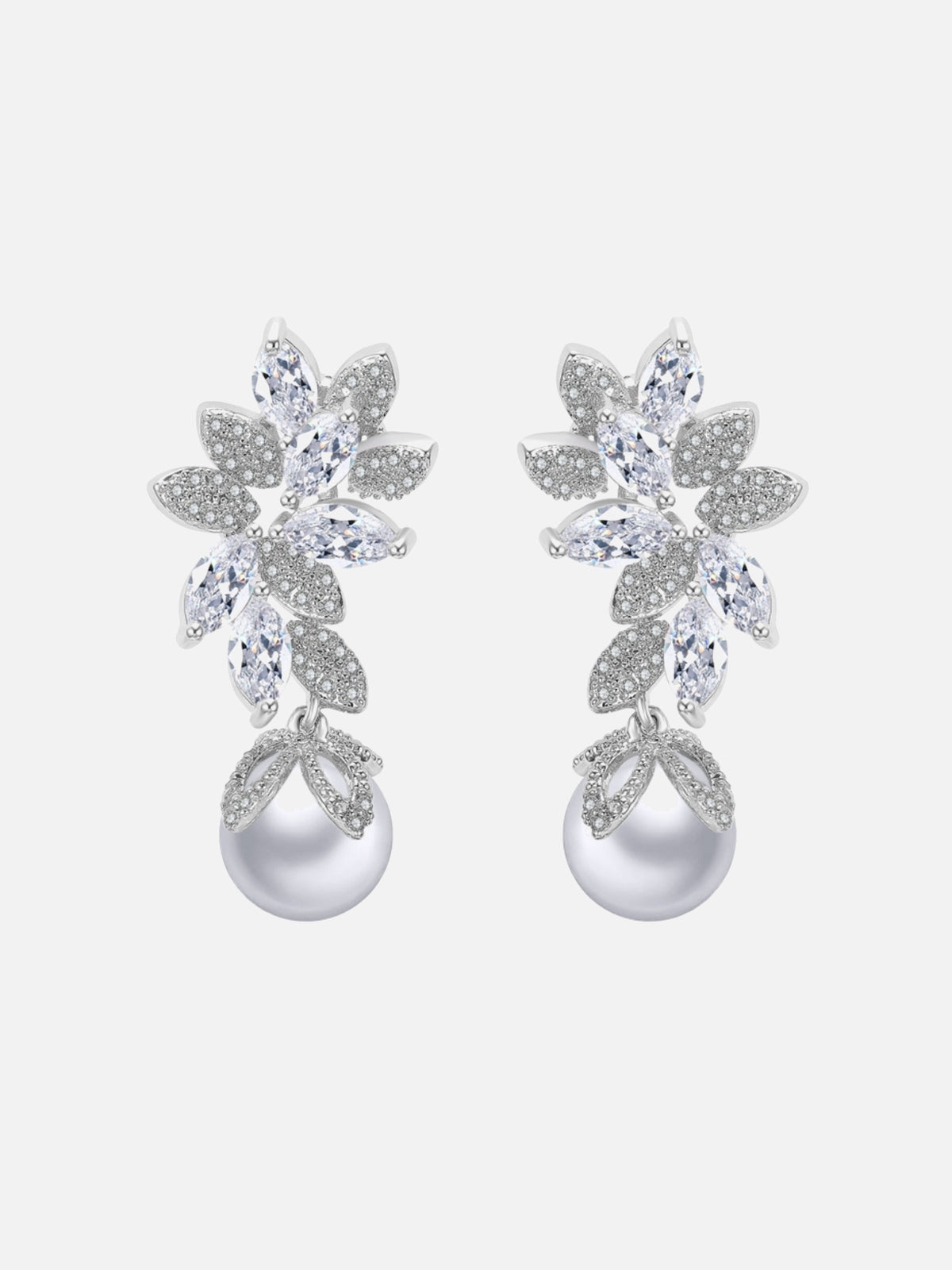 Boucles D'Oreilles Pendantes De Mariée En Forme De Feuille Avec Perles