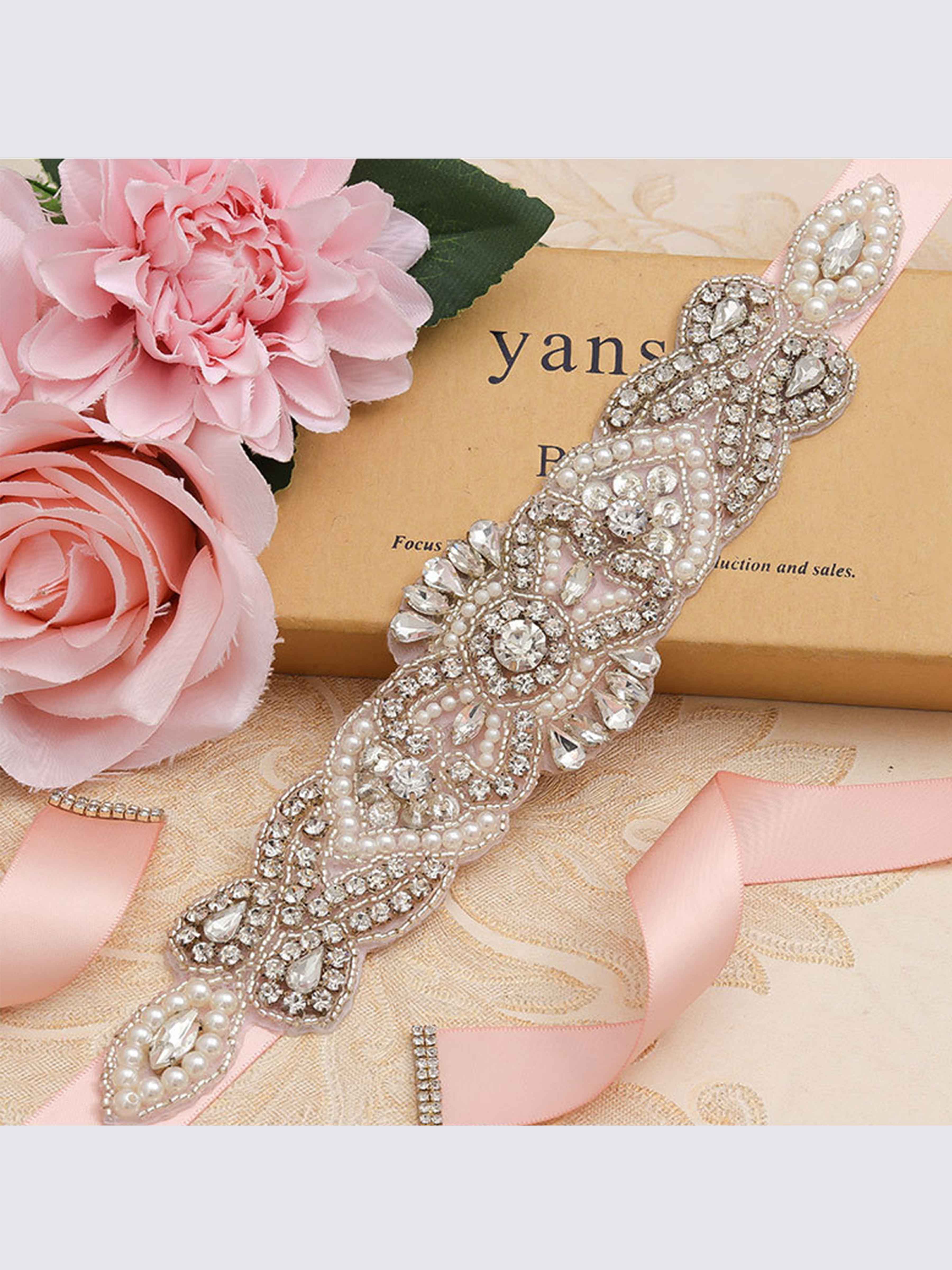 Ceinture Ruban Luxueuse Style Vintage, Cristaux Et Perles