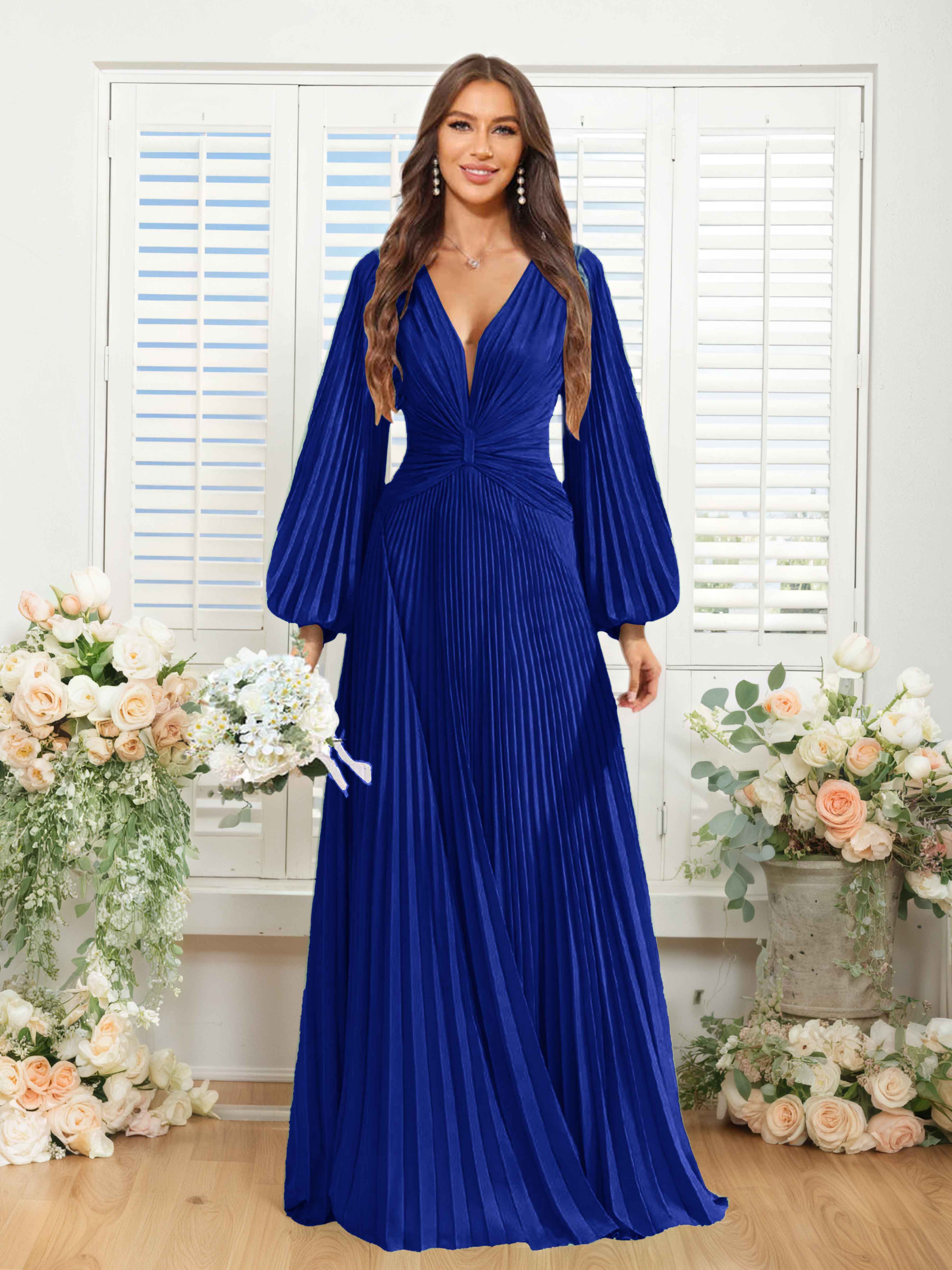 Robes De Demoiselle D'Honneur En Mousseline À Col V Ruché Longue Nerys