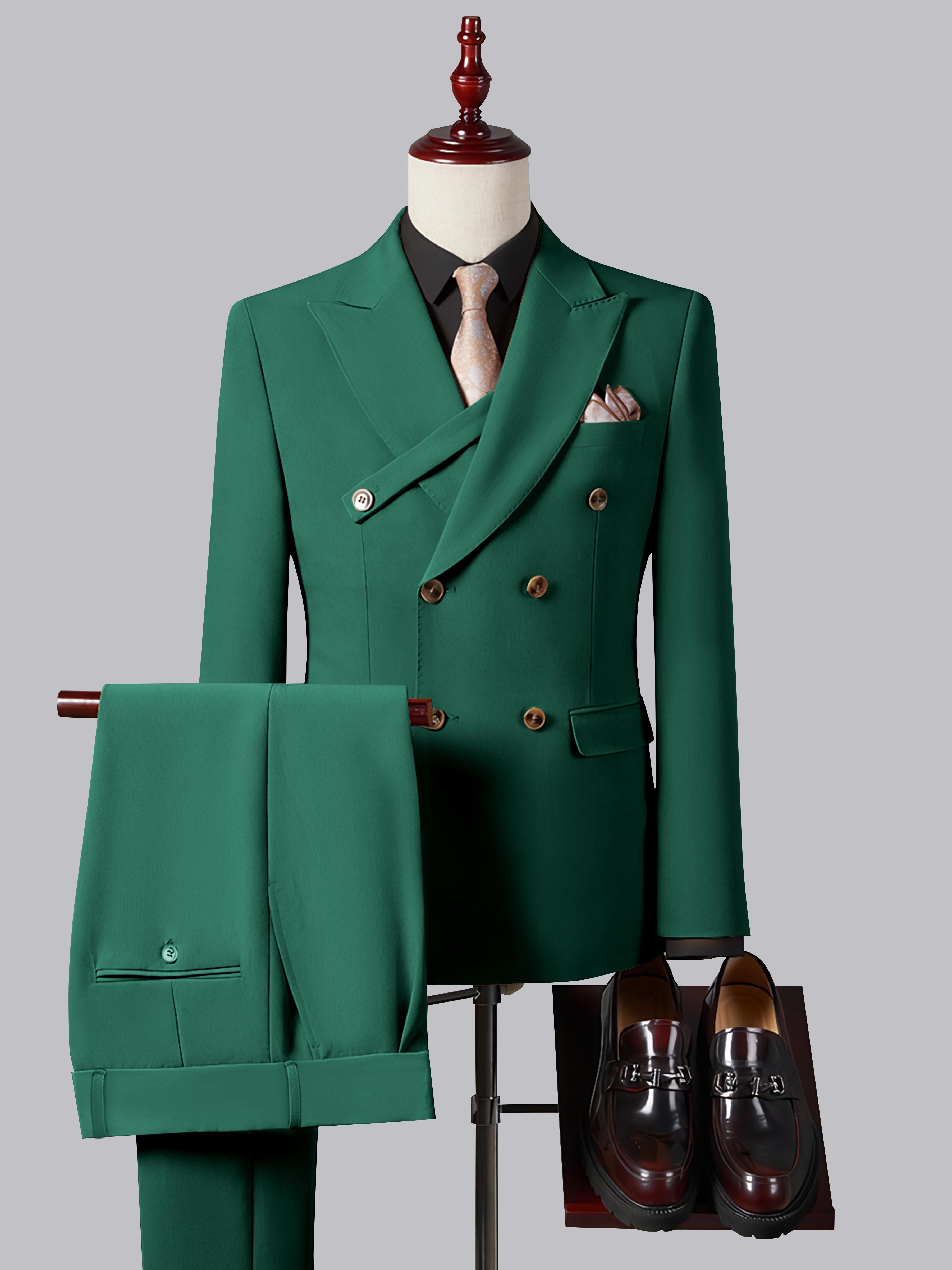 Costume Homme Ajusté Élégant Double Boutonnage Ceinturé À Revers Pointus 2 Pièces