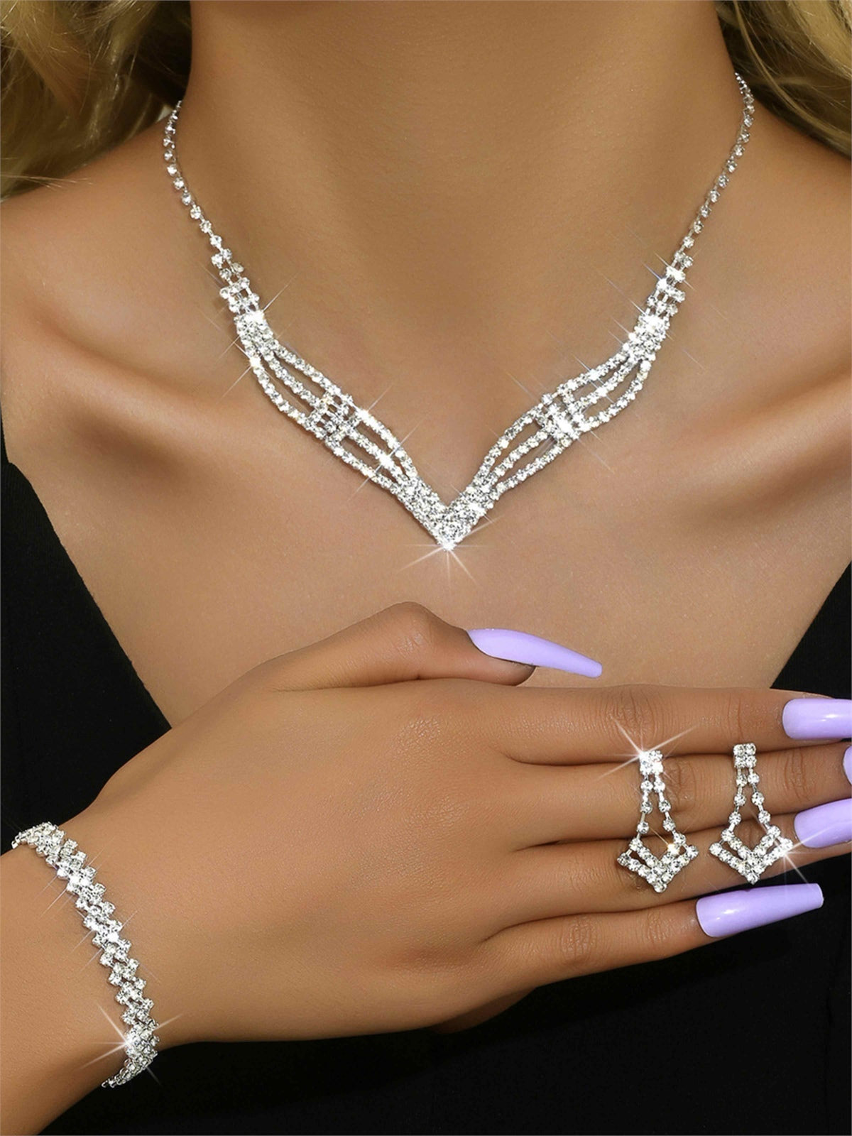 Parure D'Accessoires De Mariée étincelante En Cristal
