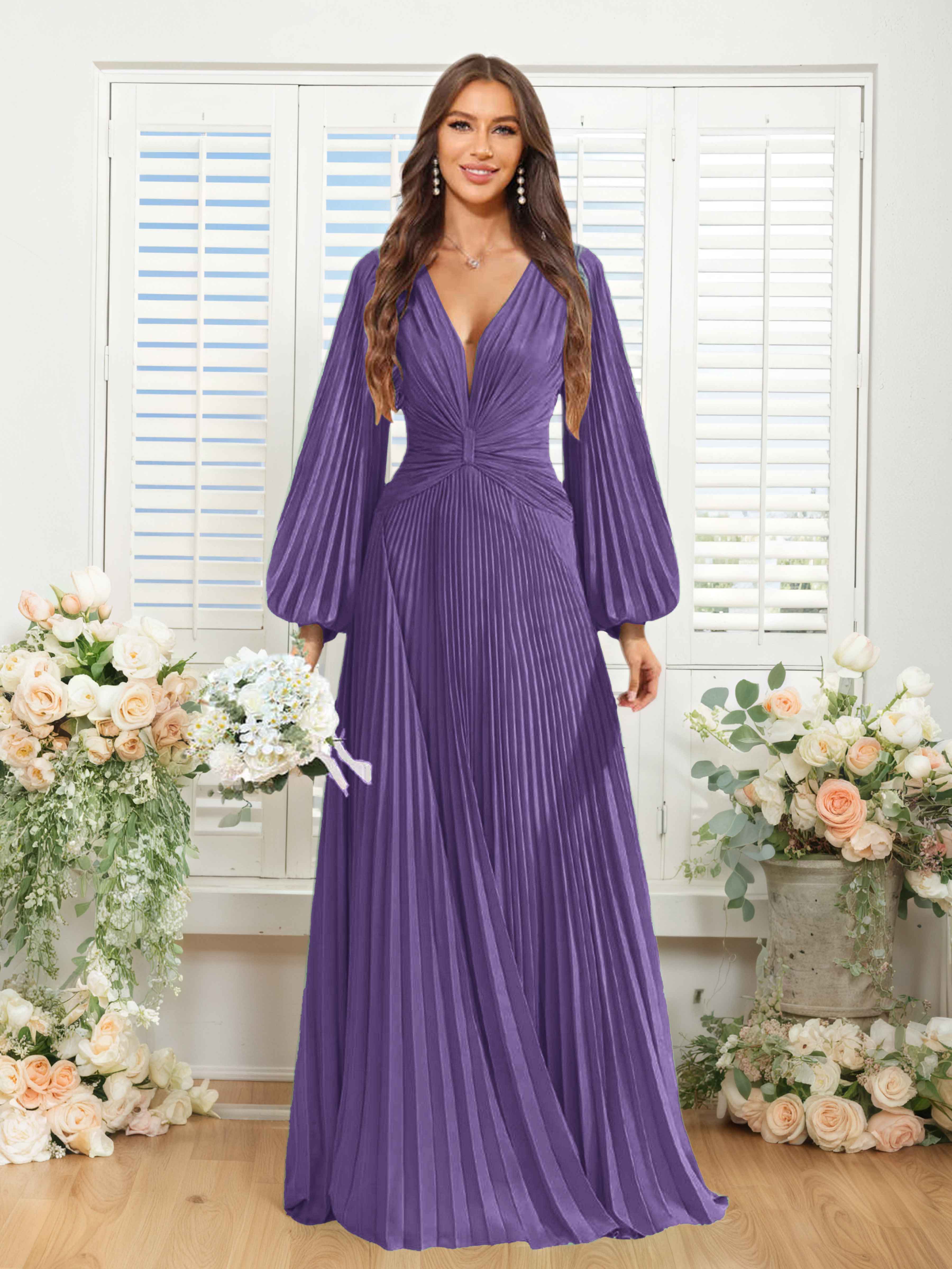 Robes De Demoiselle D'Honneur En Mousseline À Col V Ruché Longue Nerys