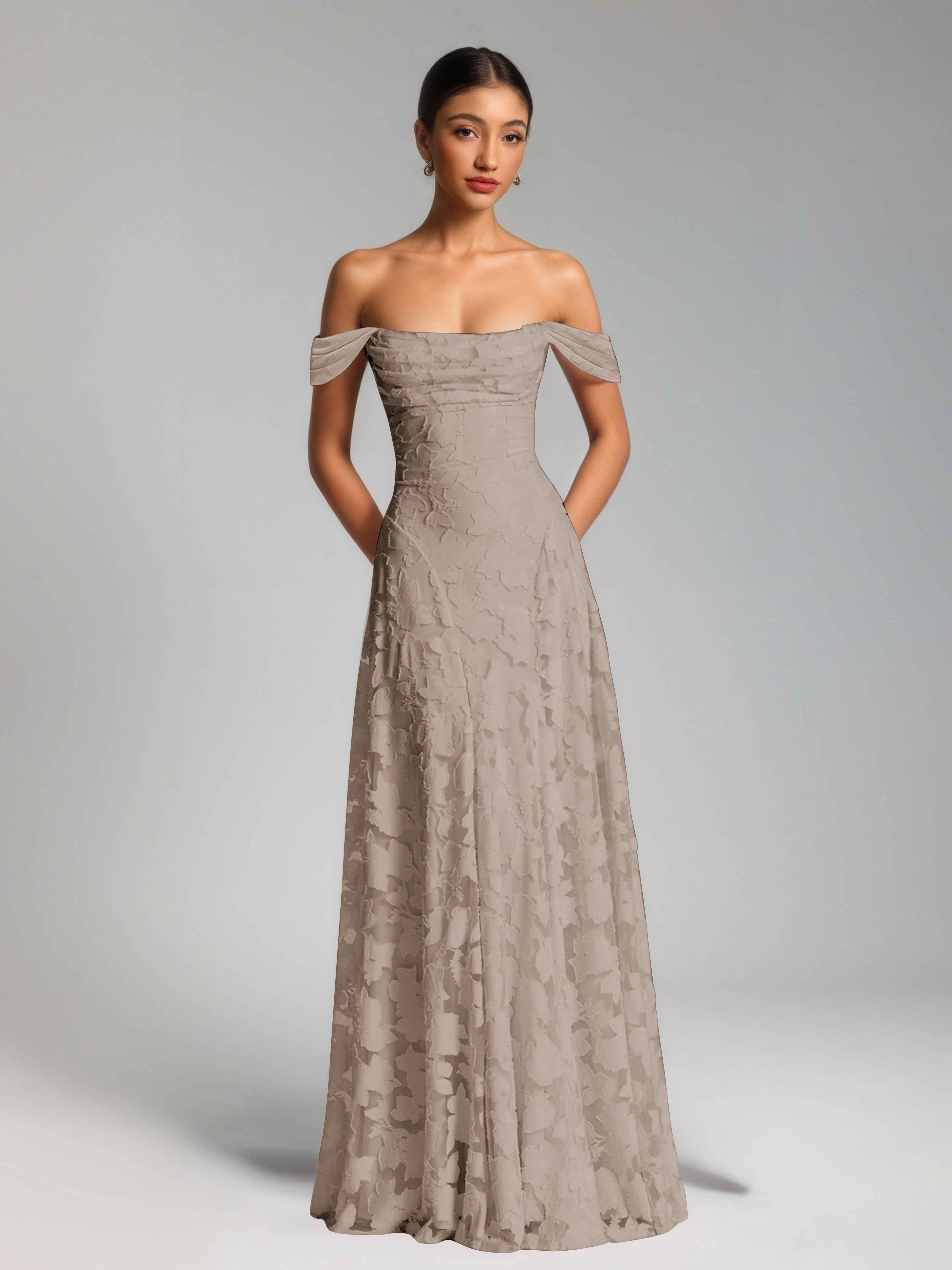 Robes De Demoiselle D'Honneur En Mousseline Épaules Dénudées Oraelithra