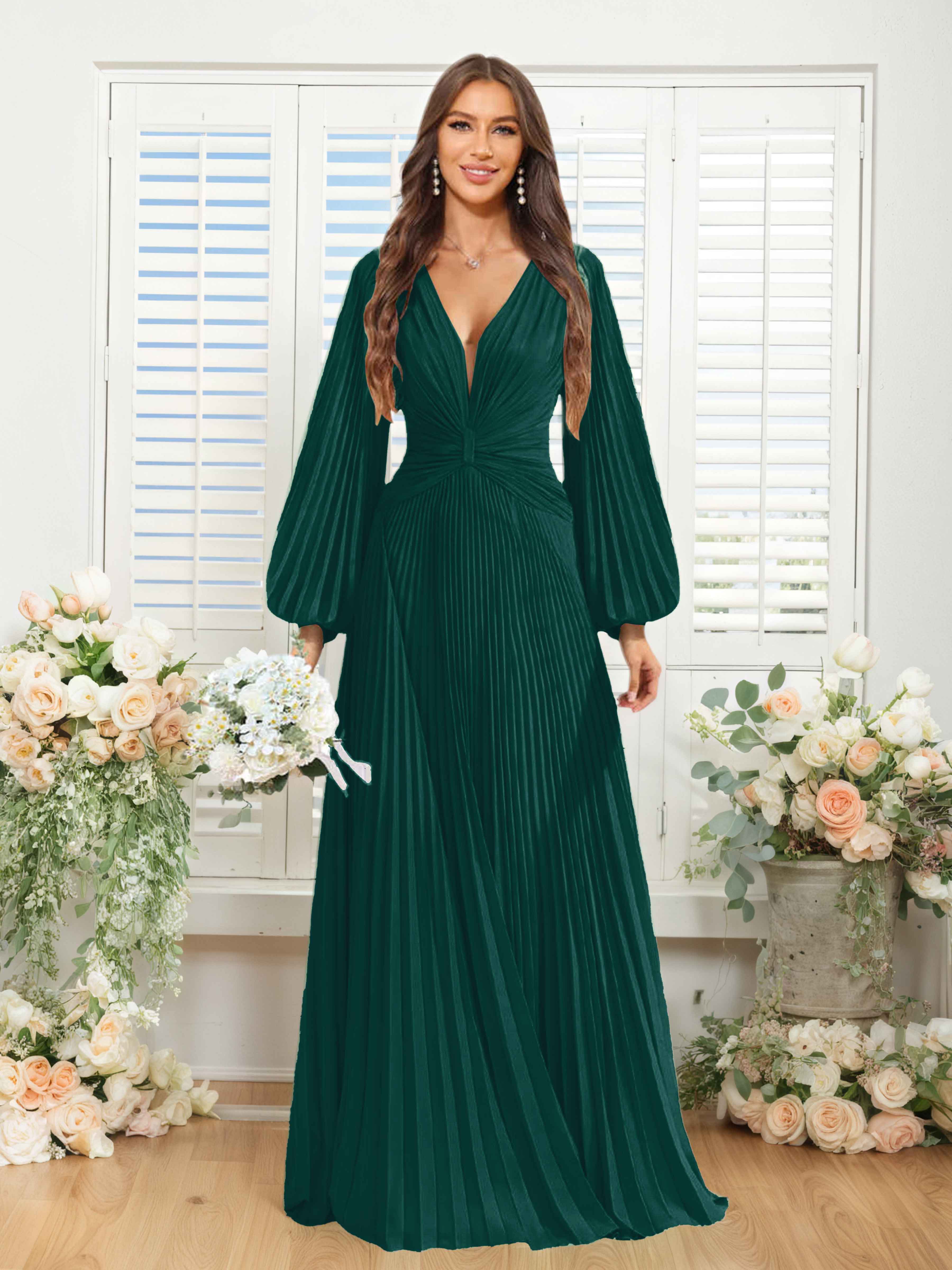 Robes De Demoiselle D'Honneur En Mousseline À Col V Ruché Longue Nerys
