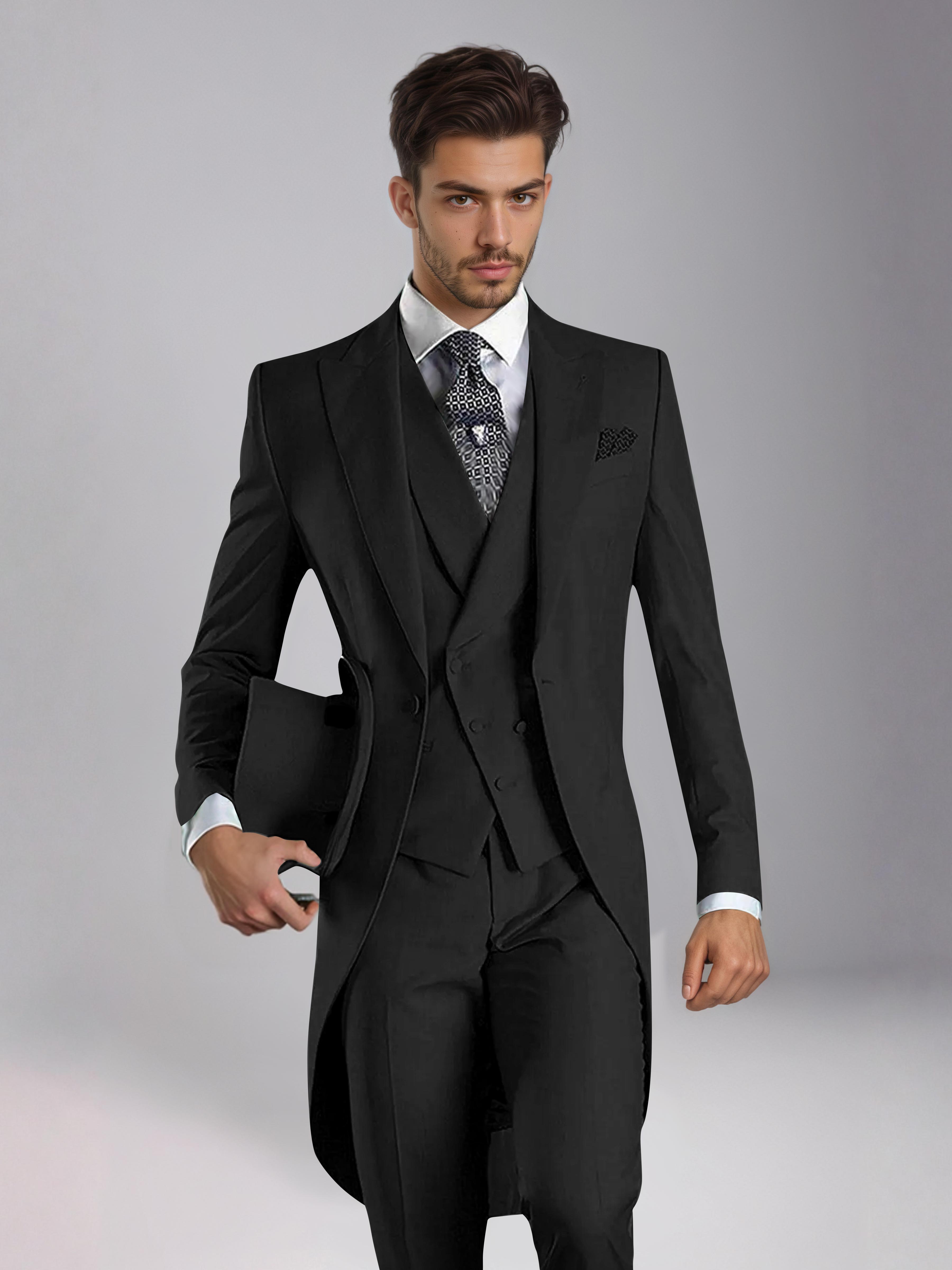 Smoking 3 Pièces Homme – Queue De Pie Revers Pointus, Coupe Ajustée, Mariage Ou Bal