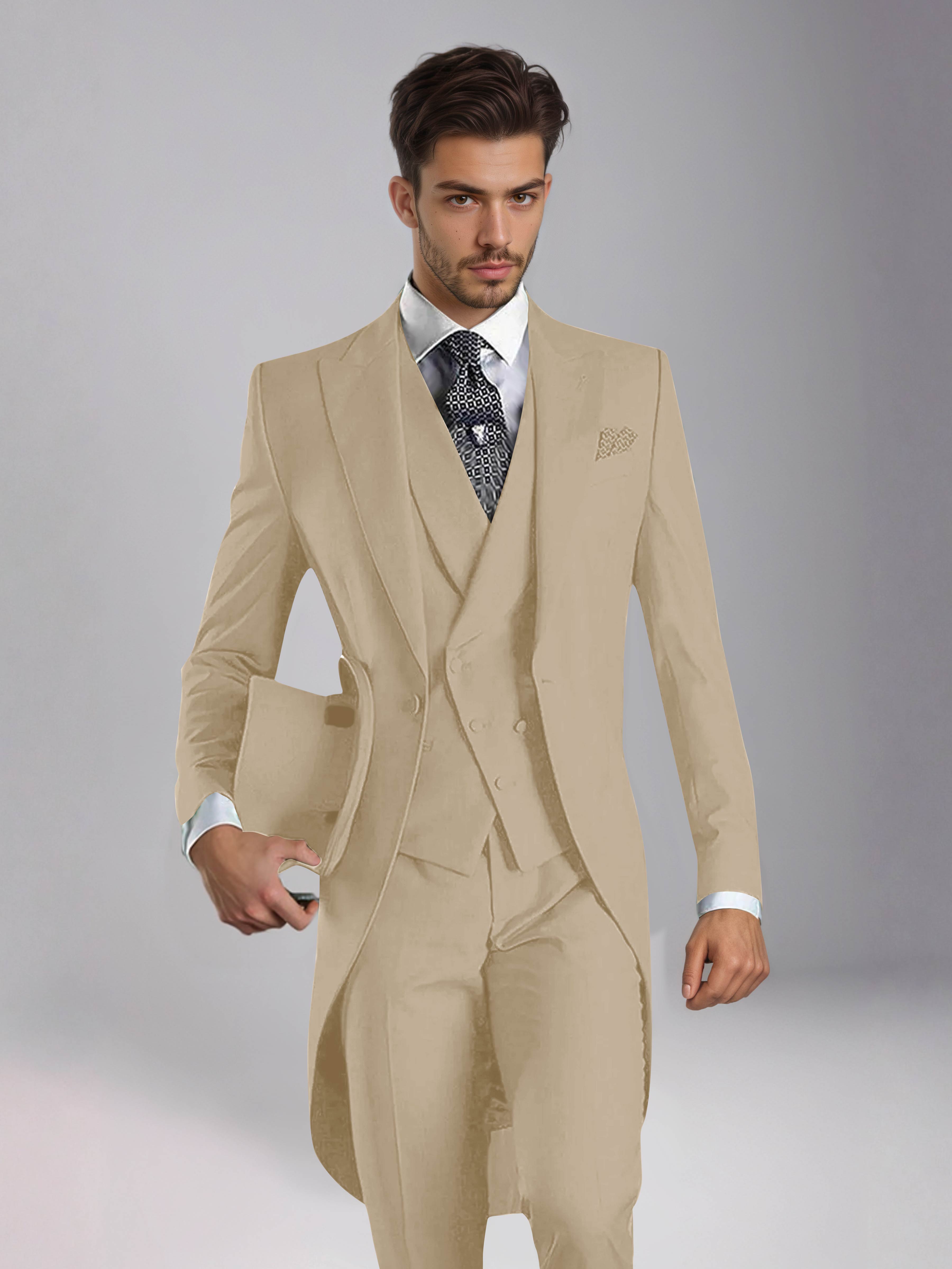 Smoking 3 Pièces Homme – Queue De Pie Revers Pointus, Coupe Ajustée, Mariage Ou Bal