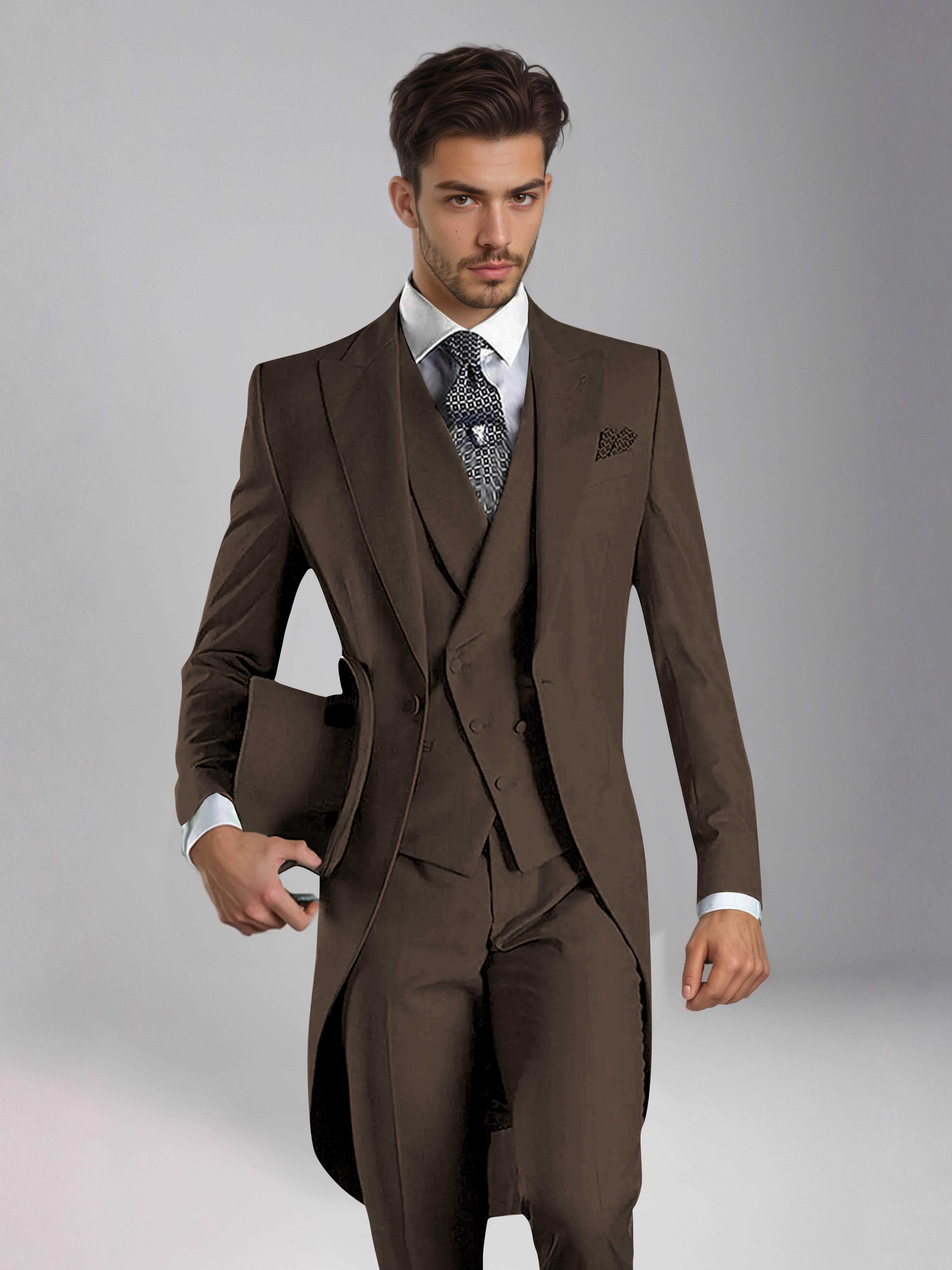 Smoking 3 Pièces Homme – Queue De Pie Revers Pointus, Coupe Ajustée, Mariage Ou Bal