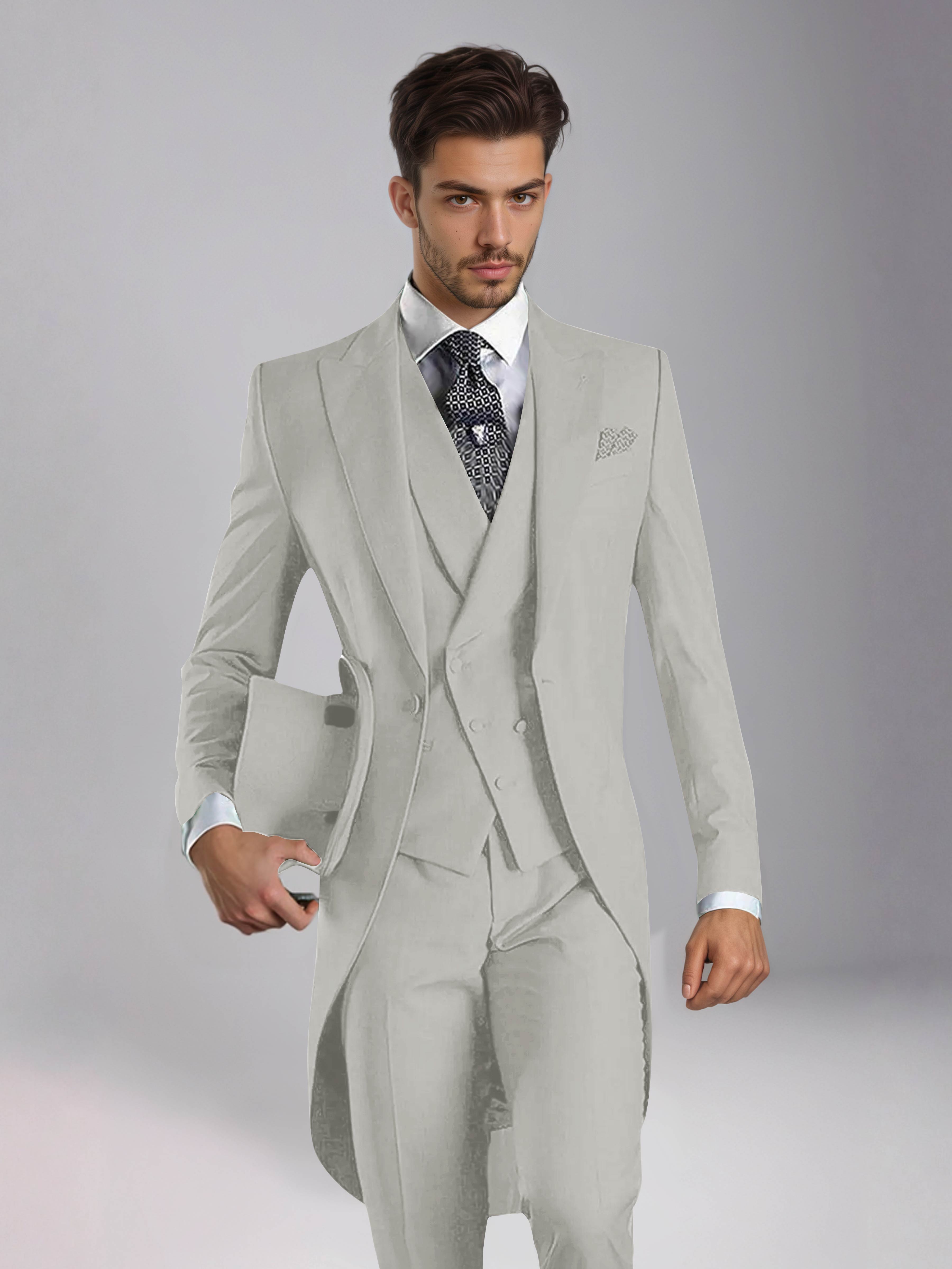 Smoking 3 Pièces Homme – Queue De Pie Revers Pointus, Coupe Ajustée, Mariage Ou Bal