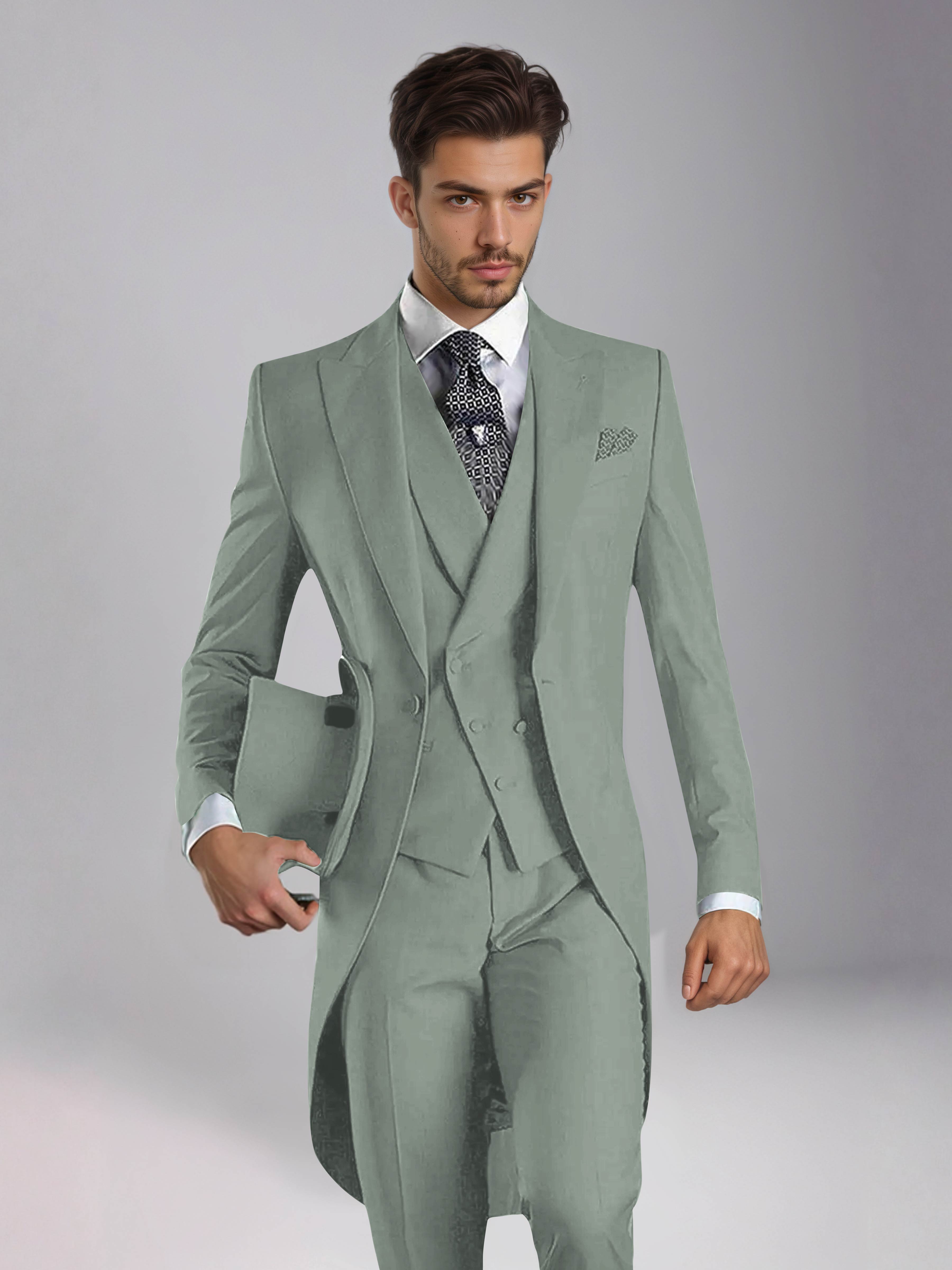 Smoking 3 Pièces Homme – Queue De Pie Revers Pointus, Coupe Ajustée, Mariage Ou Bal