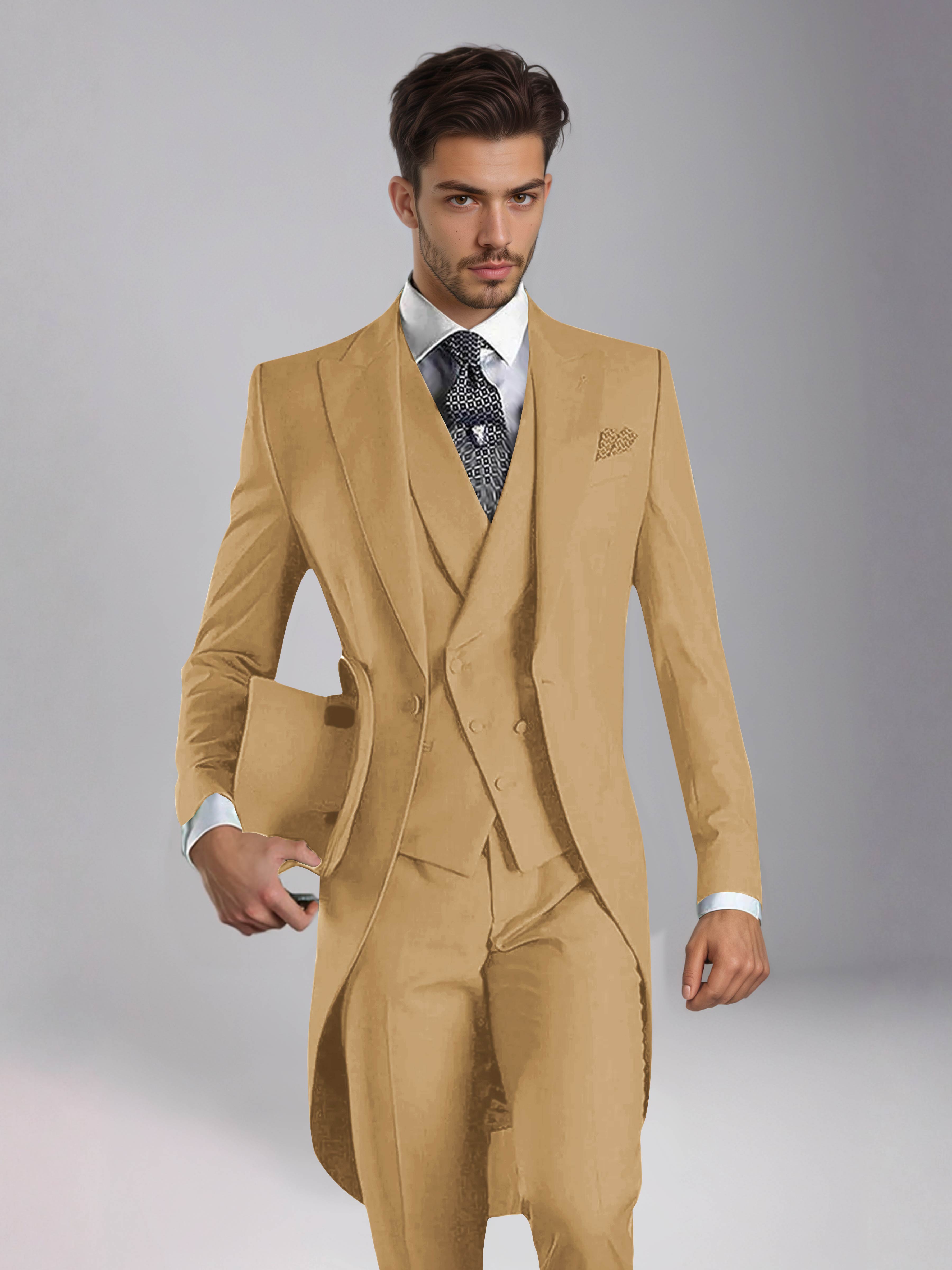 Smoking 3 Pièces Homme – Queue De Pie Revers Pointus, Coupe Ajustée, Mariage Ou Bal
