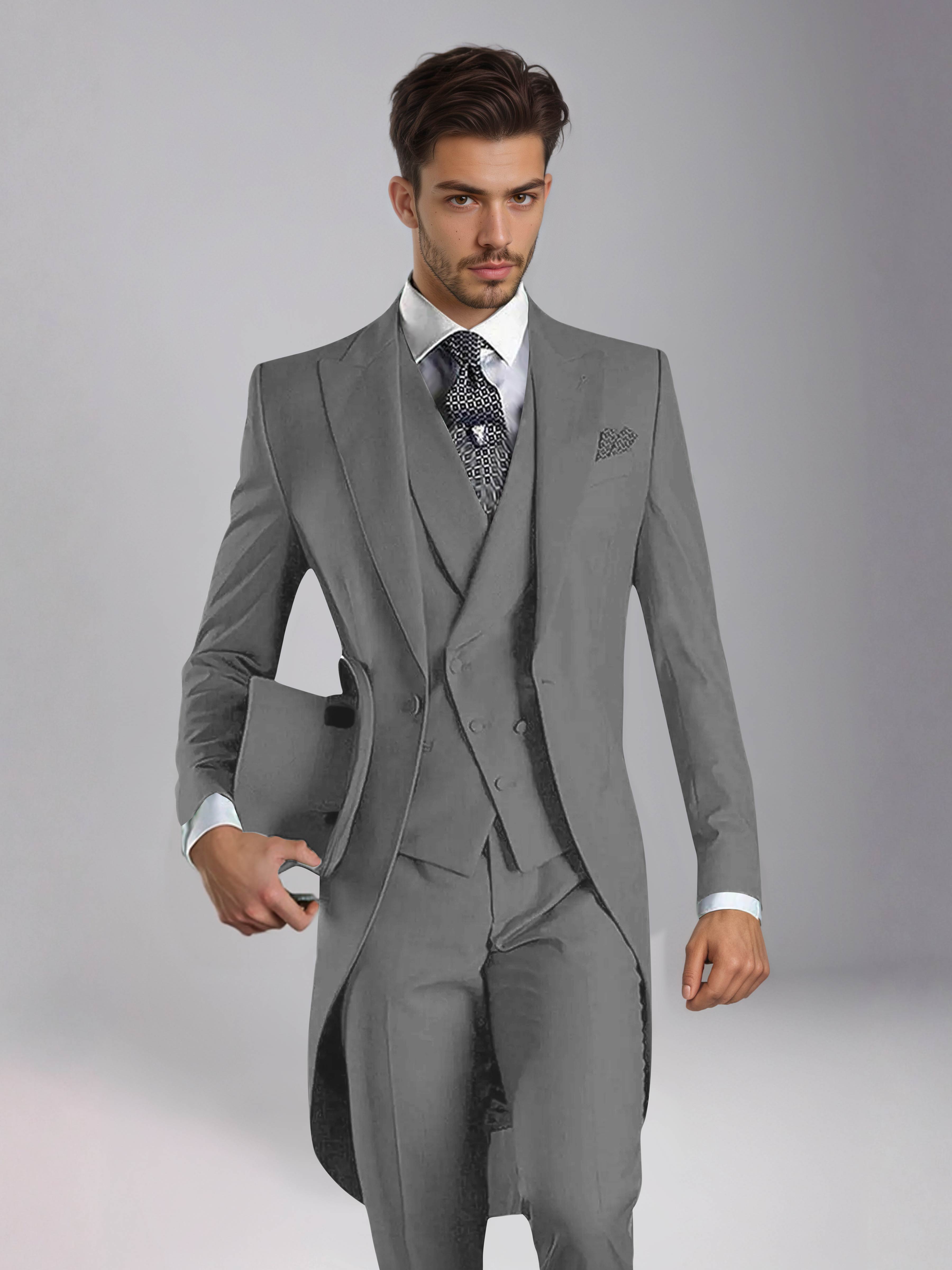 Smoking 3 Pièces Homme – Queue De Pie Revers Pointus, Coupe Ajustée, Mariage Ou Bal