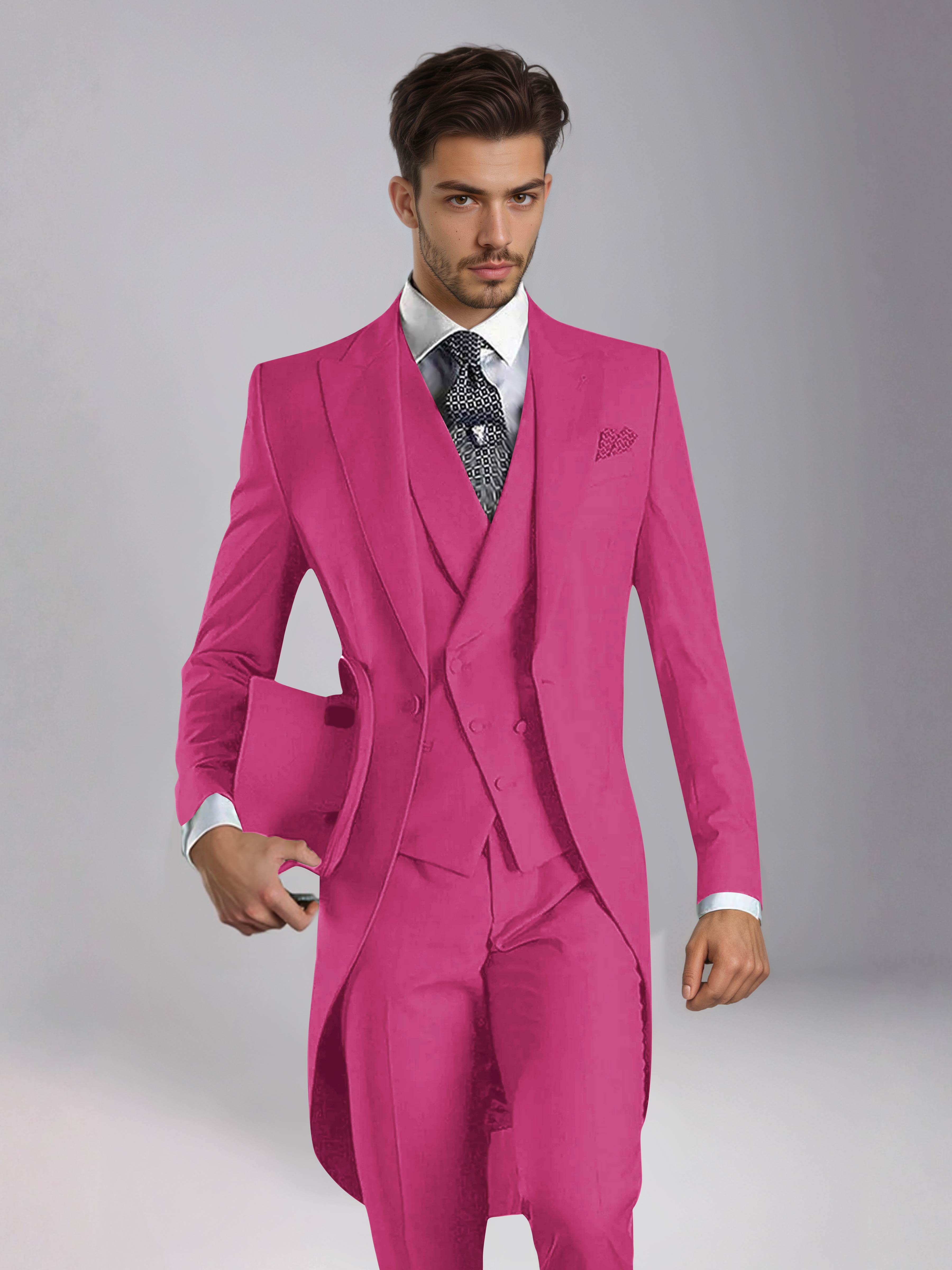 Smoking 3 Pièces Homme – Queue De Pie Revers Pointus, Coupe Ajustée, Mariage Ou Bal