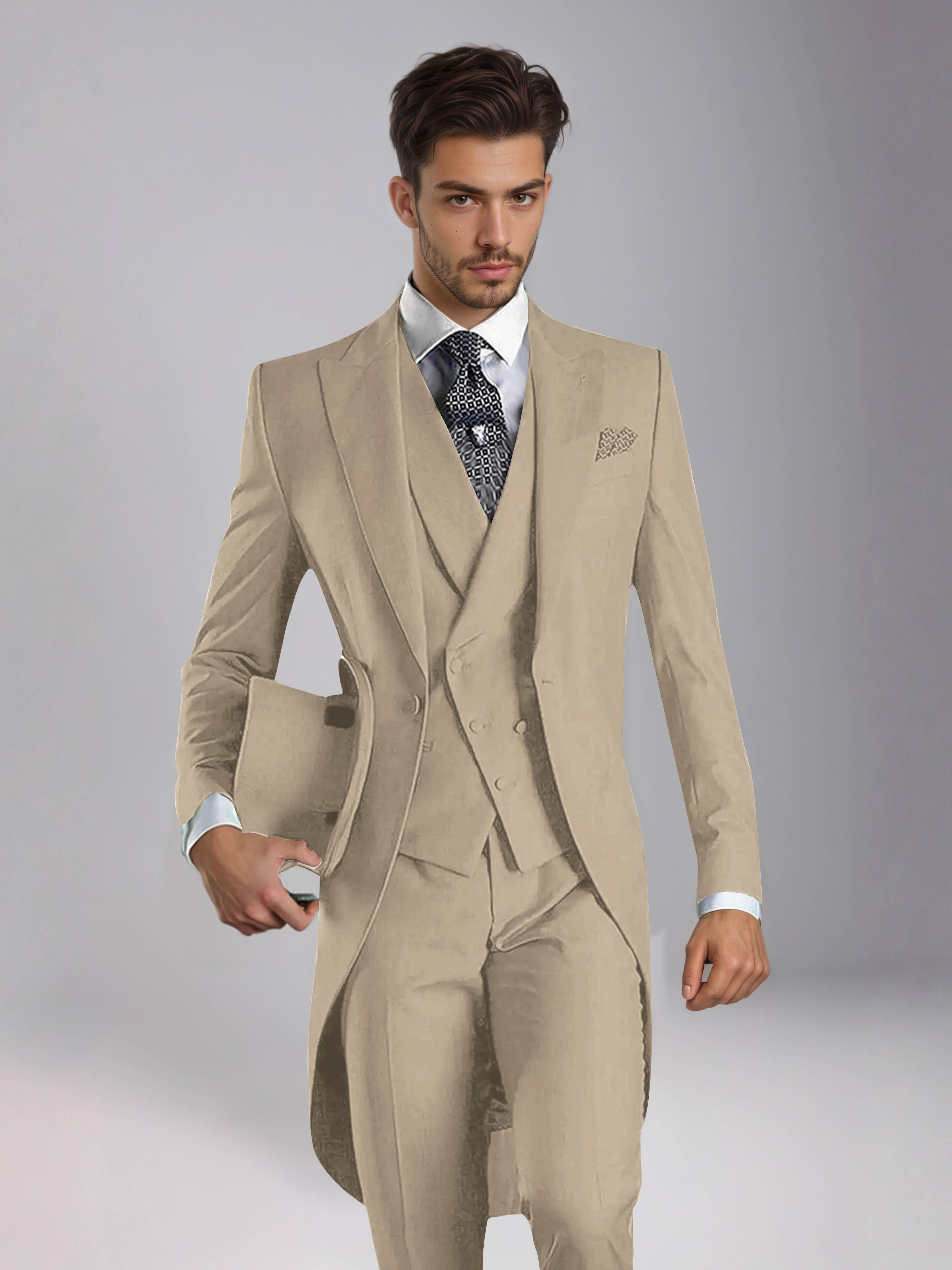 Smoking 3 Pièces Homme – Queue De Pie Revers Pointus, Coupe Ajustée, Mariage Ou Bal