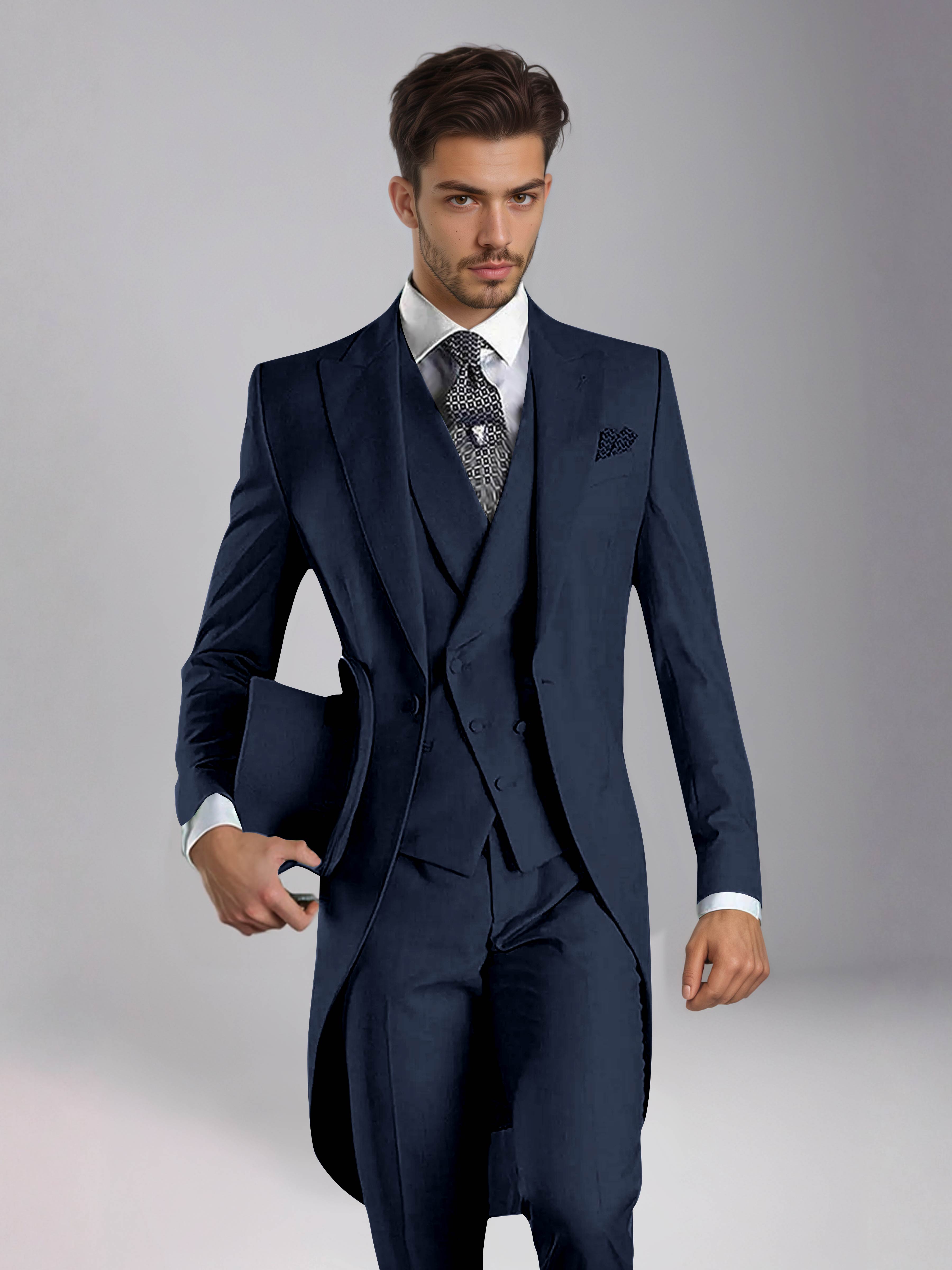 Smoking 3 Pièces Homme – Queue De Pie Revers Pointus, Coupe Ajustée, Mariage Ou Bal