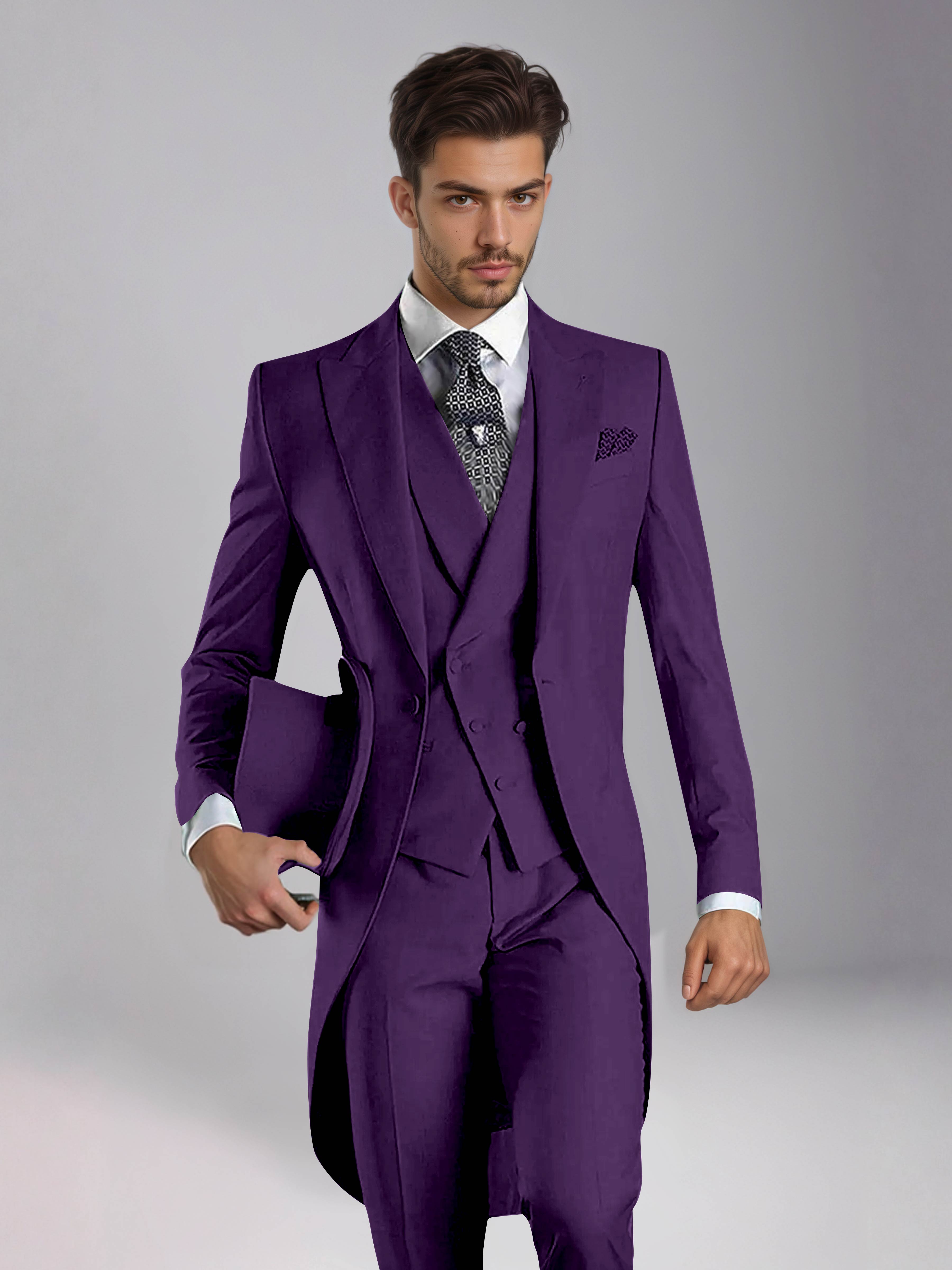 Smoking 3 Pièces Homme – Queue De Pie Revers Pointus, Coupe Ajustée, Mariage Ou Bal