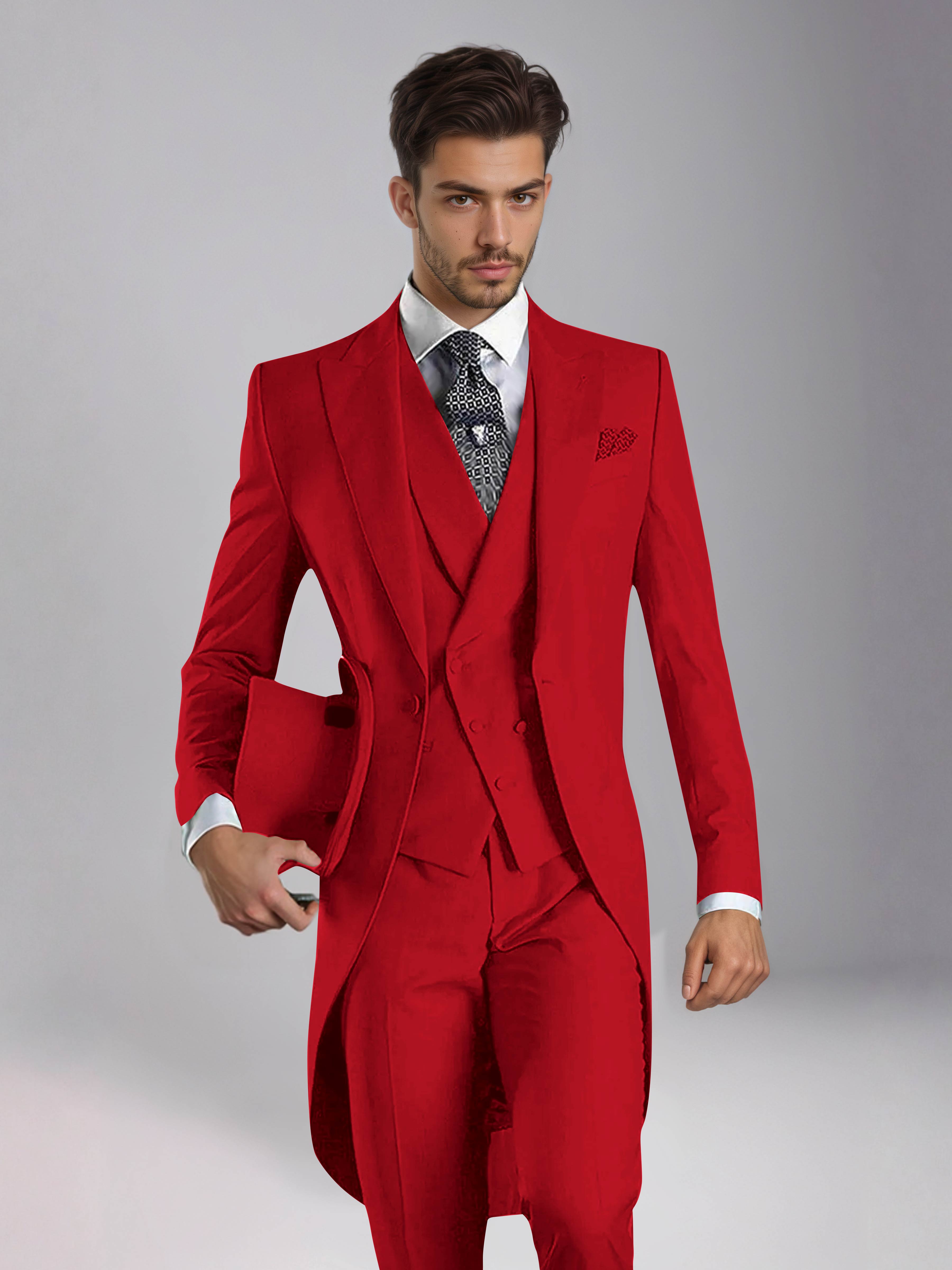 Smoking 3 Pièces Homme – Queue De Pie Revers Pointus, Coupe Ajustée, Mariage Ou Bal