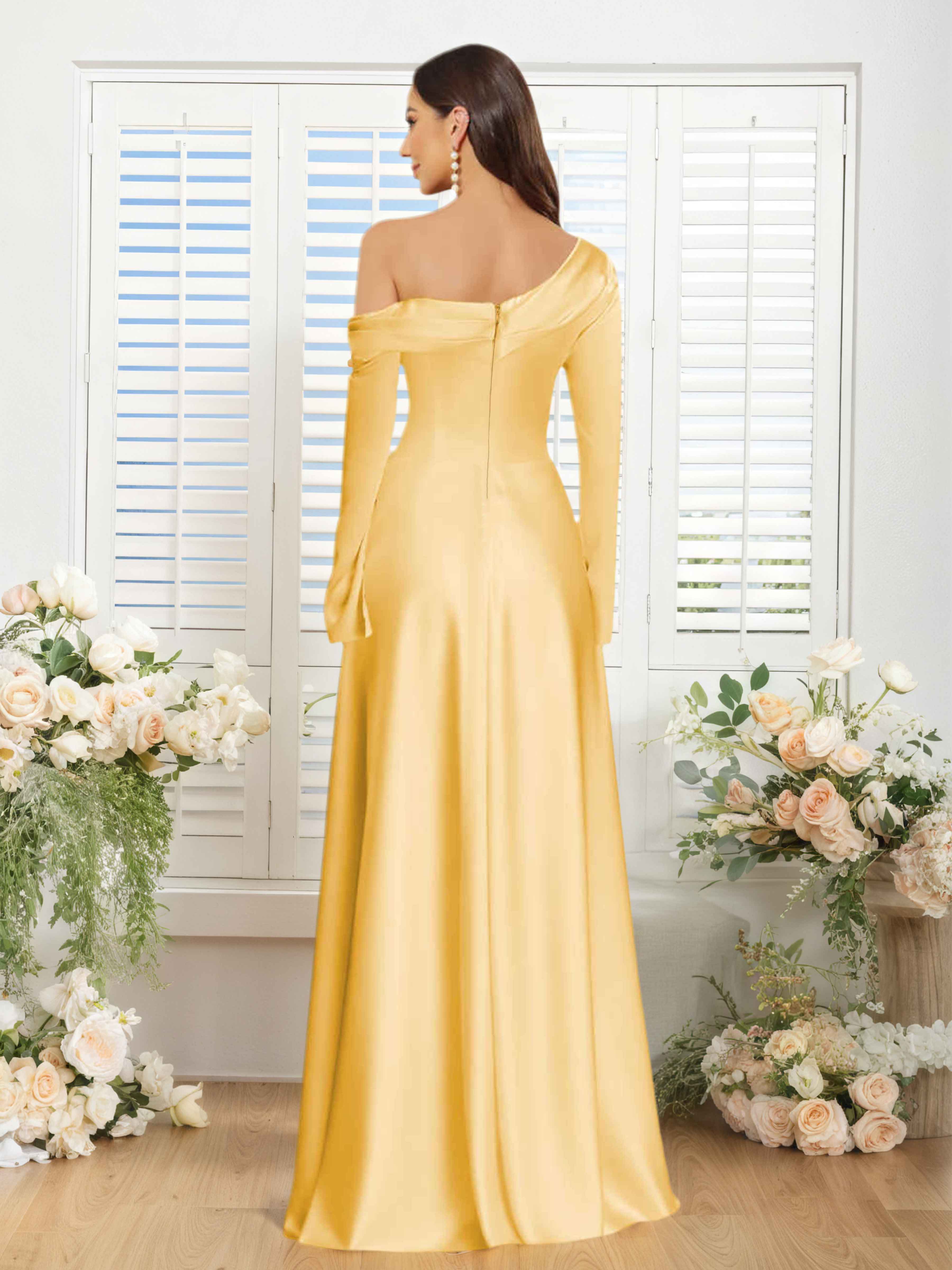 Robes De Demoiselle D'Honneur En Satin À Une Épaule Manches Longues Ulyssia