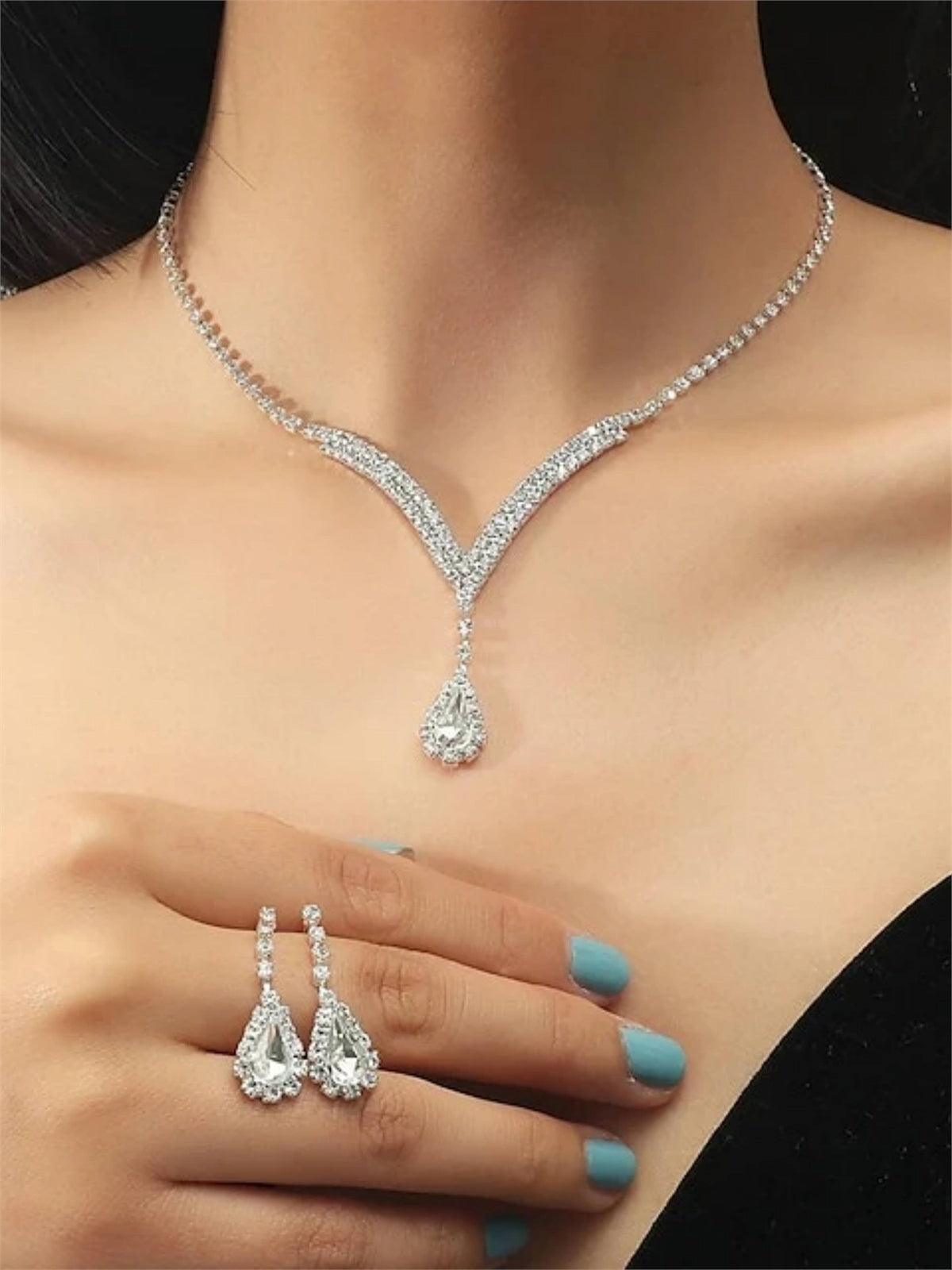 Parure De Bijoux En Cristal En Forme De V Et De Goutte