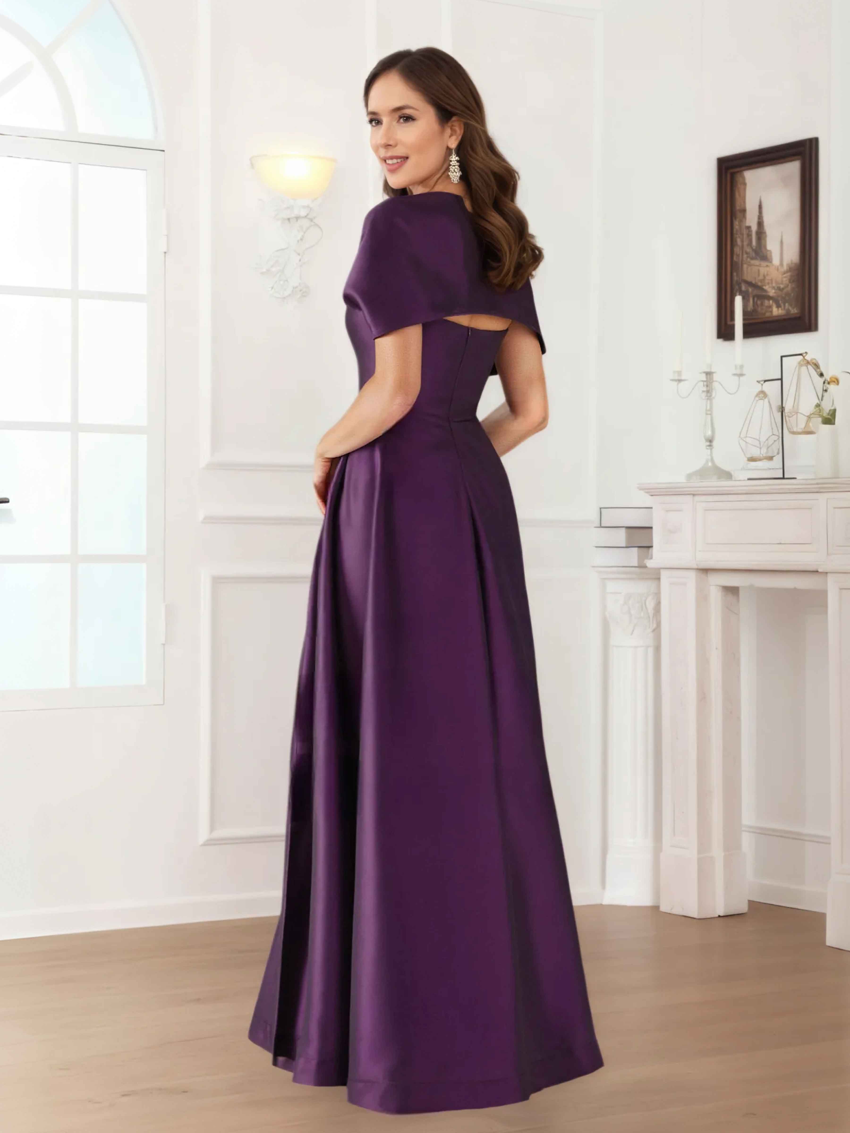 Robes Mère De La Mariée En Satin À Ruché Longueur Au Sol Valeska