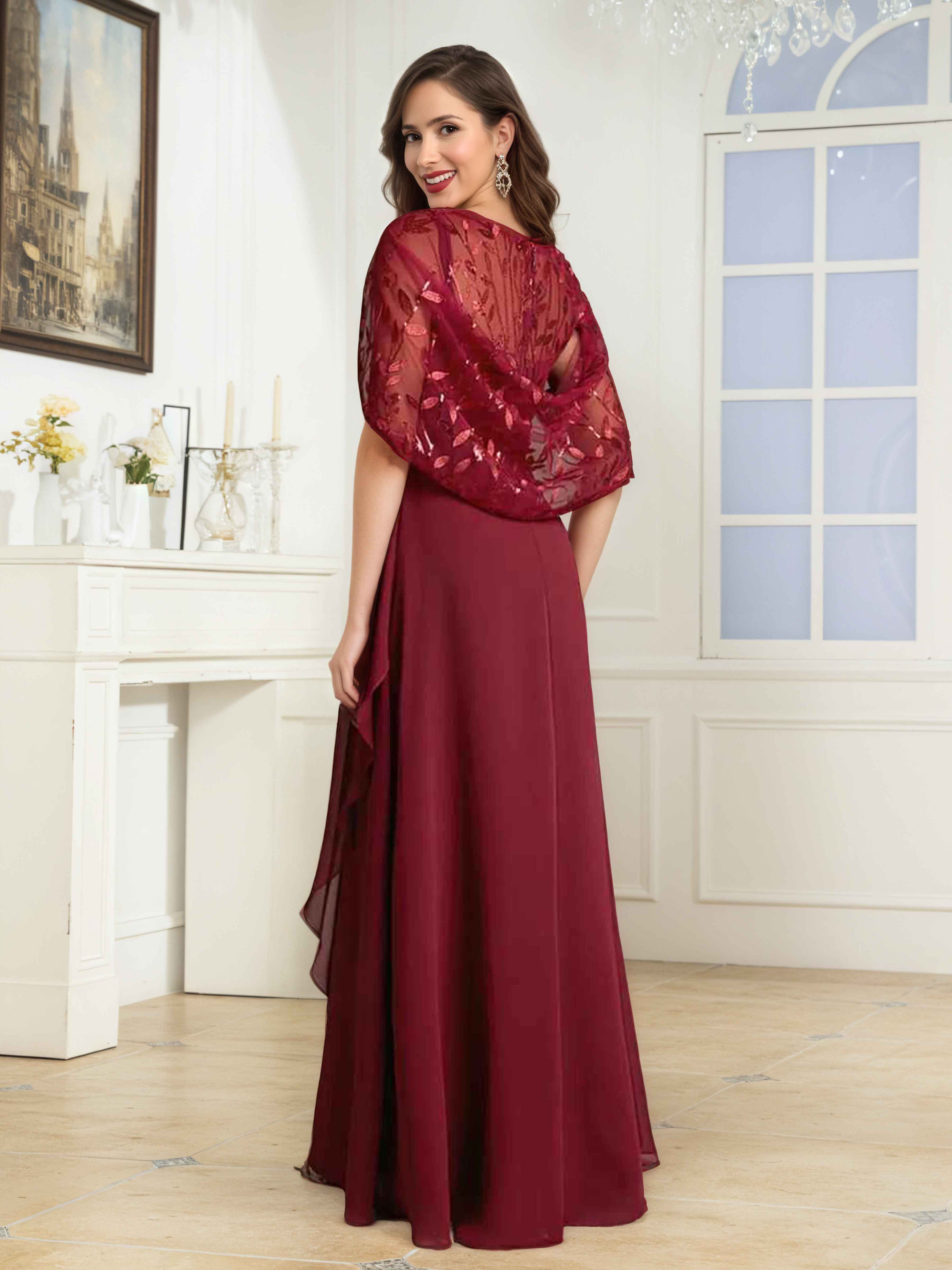 Robes Mère De La Mariée En Pailleté À Illusion Longue Vallen