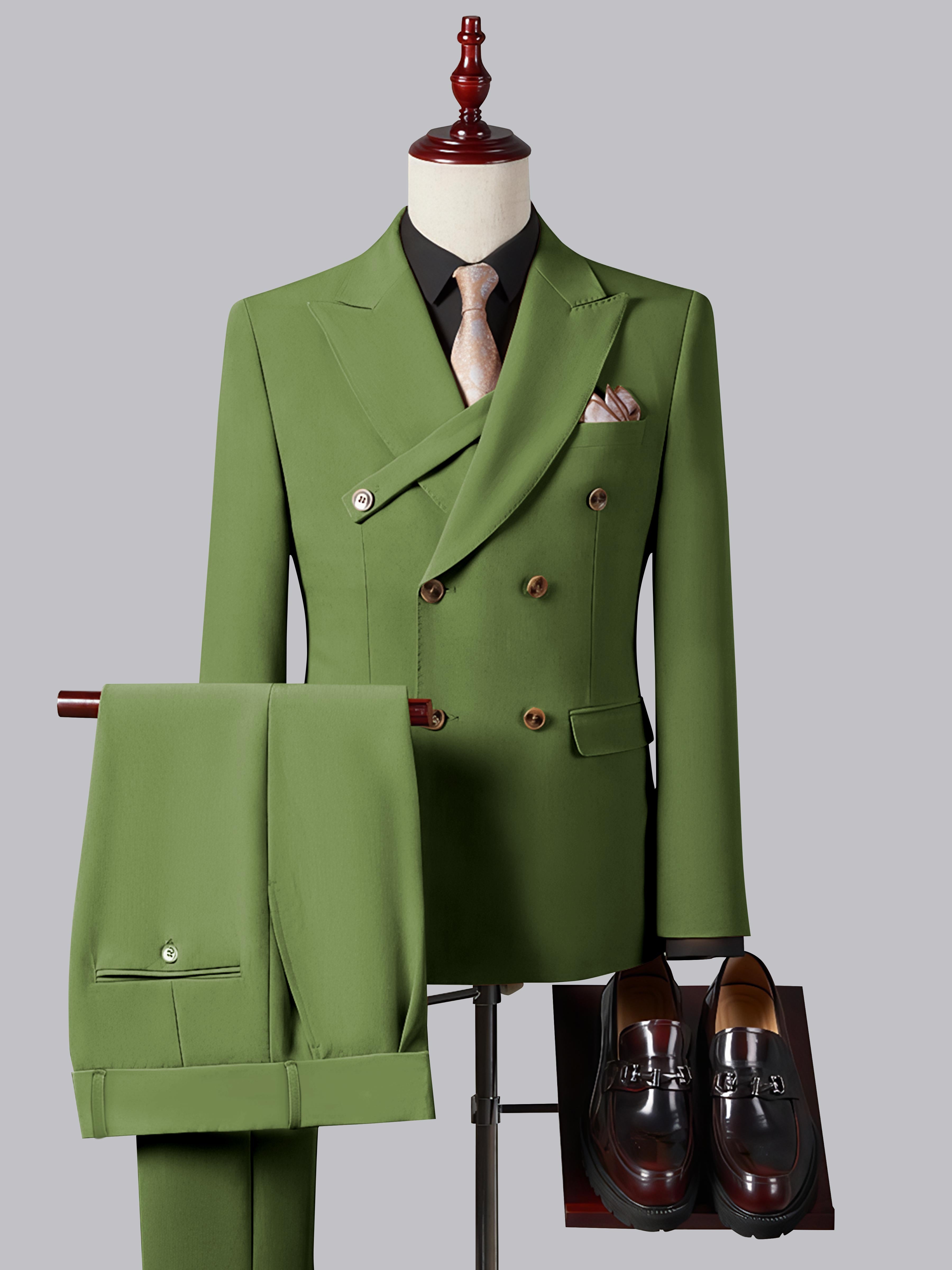 Costume Homme Ajusté Élégant Double Boutonnage Ceinturé À Revers Pointus 2 Pièces