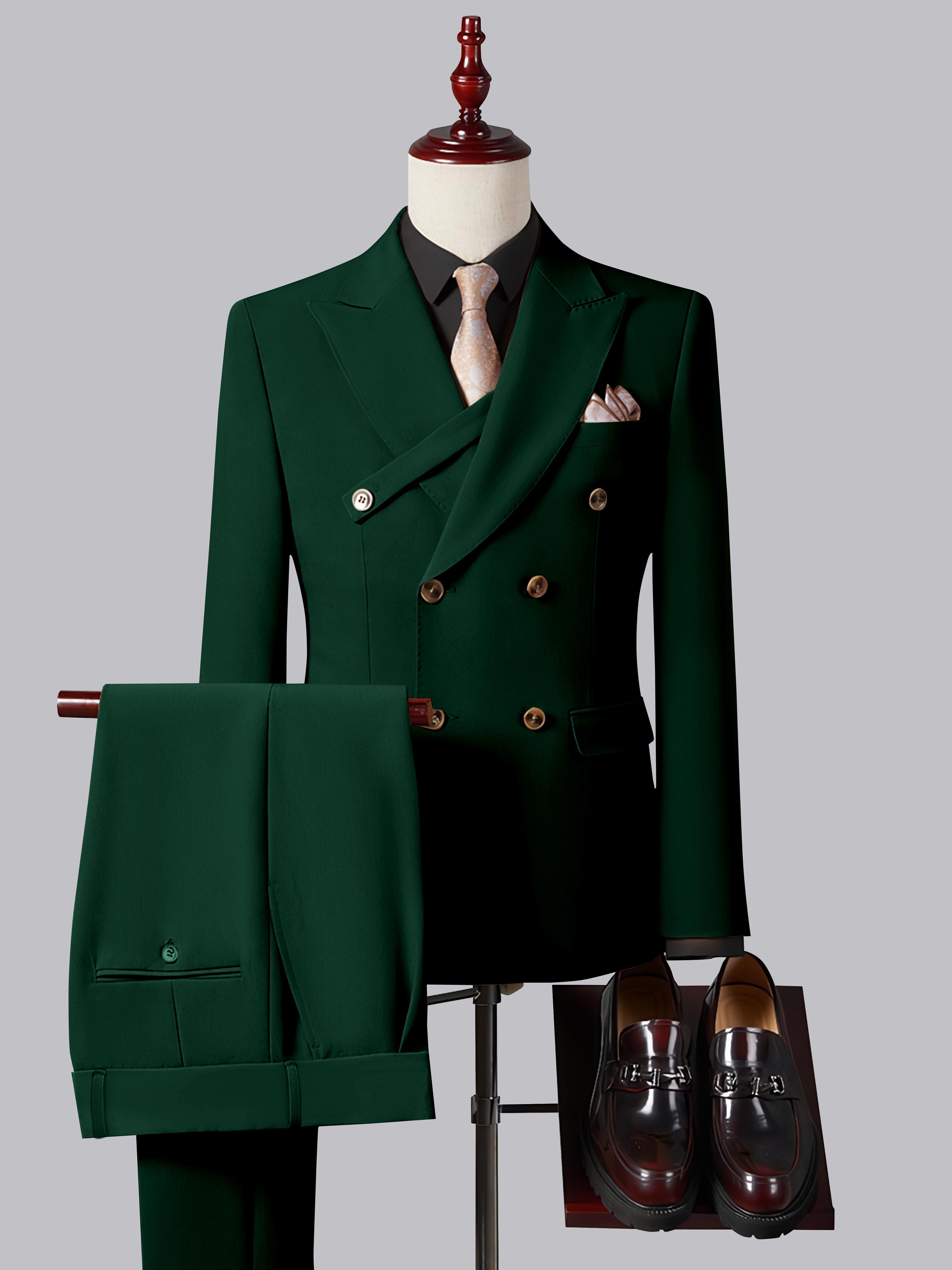 Costume Homme Ajusté Élégant Double Boutonnage Ceinturé À Revers Pointus 2 Pièces