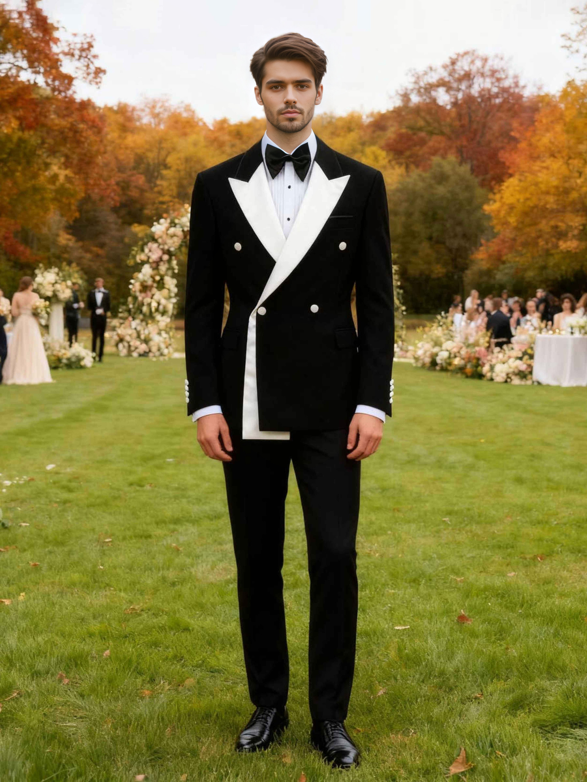 Veste Homme Slim À Revers Pointu Bicolore Avec Détail Décoratif Pour Soirée