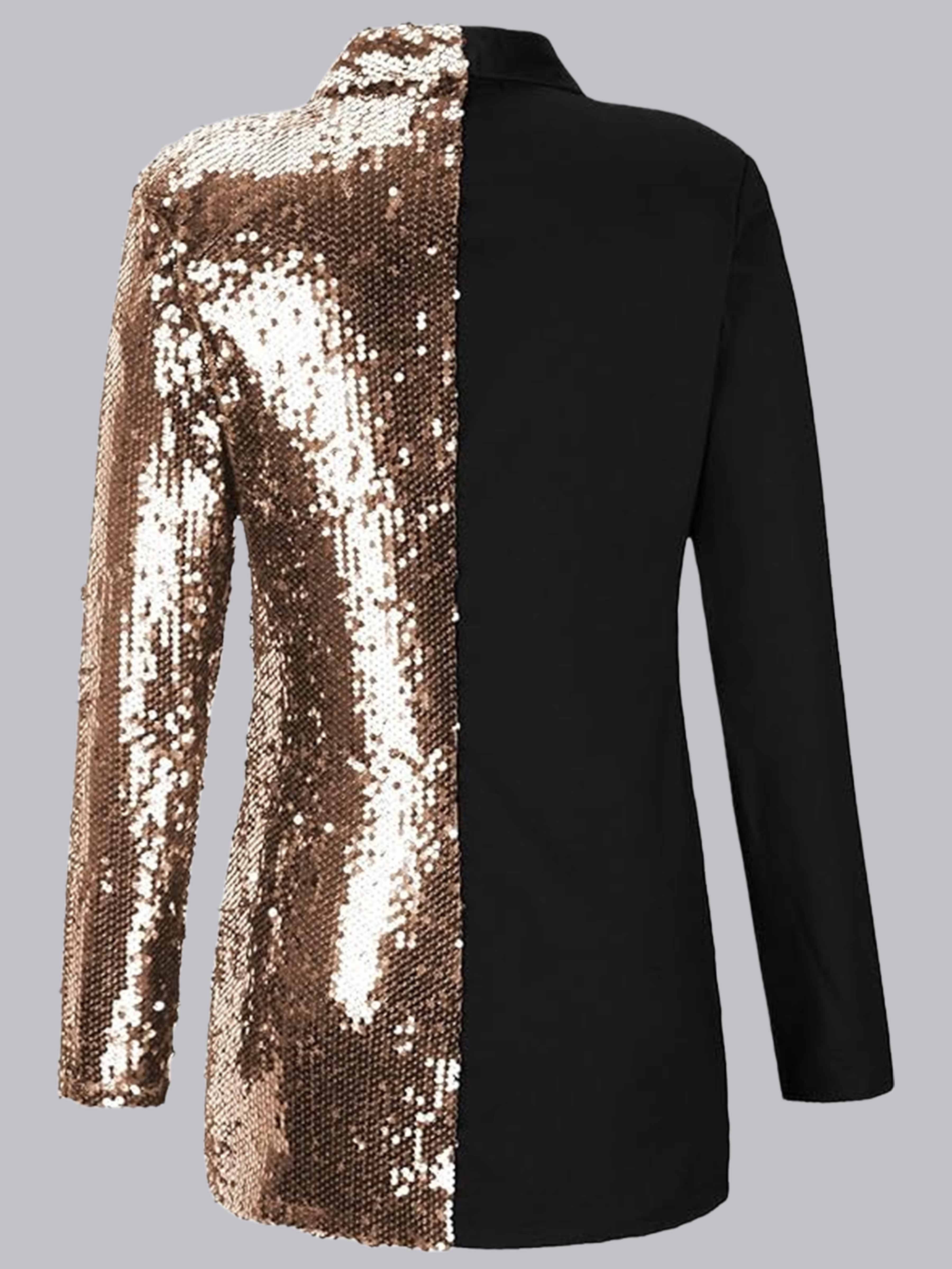 Veste Pour Femme À Chic Bloc De Couleur Double Boutonnage Pour Bal De Promo