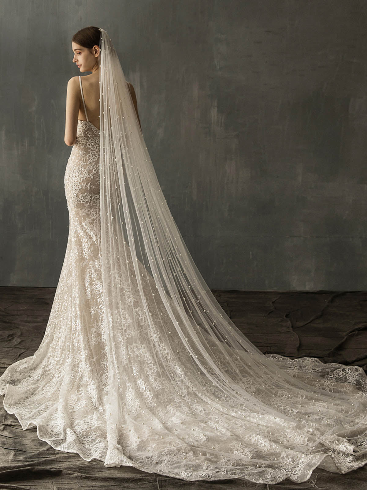 Voile De Chapelle Long Élégant À Une Couche Avec Perles
