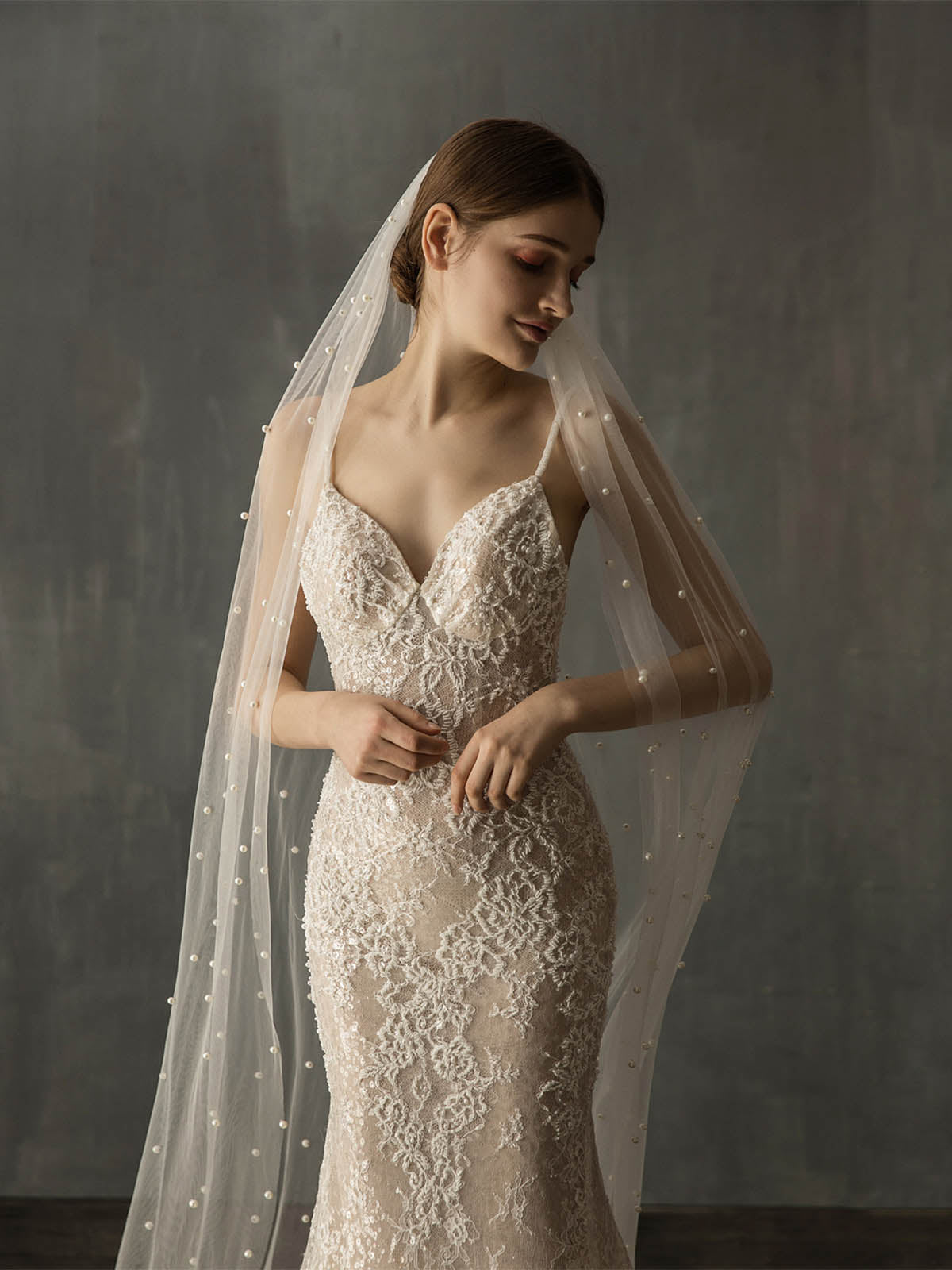 Voile De Chapelle Long Élégant À Une Couche Avec Perles