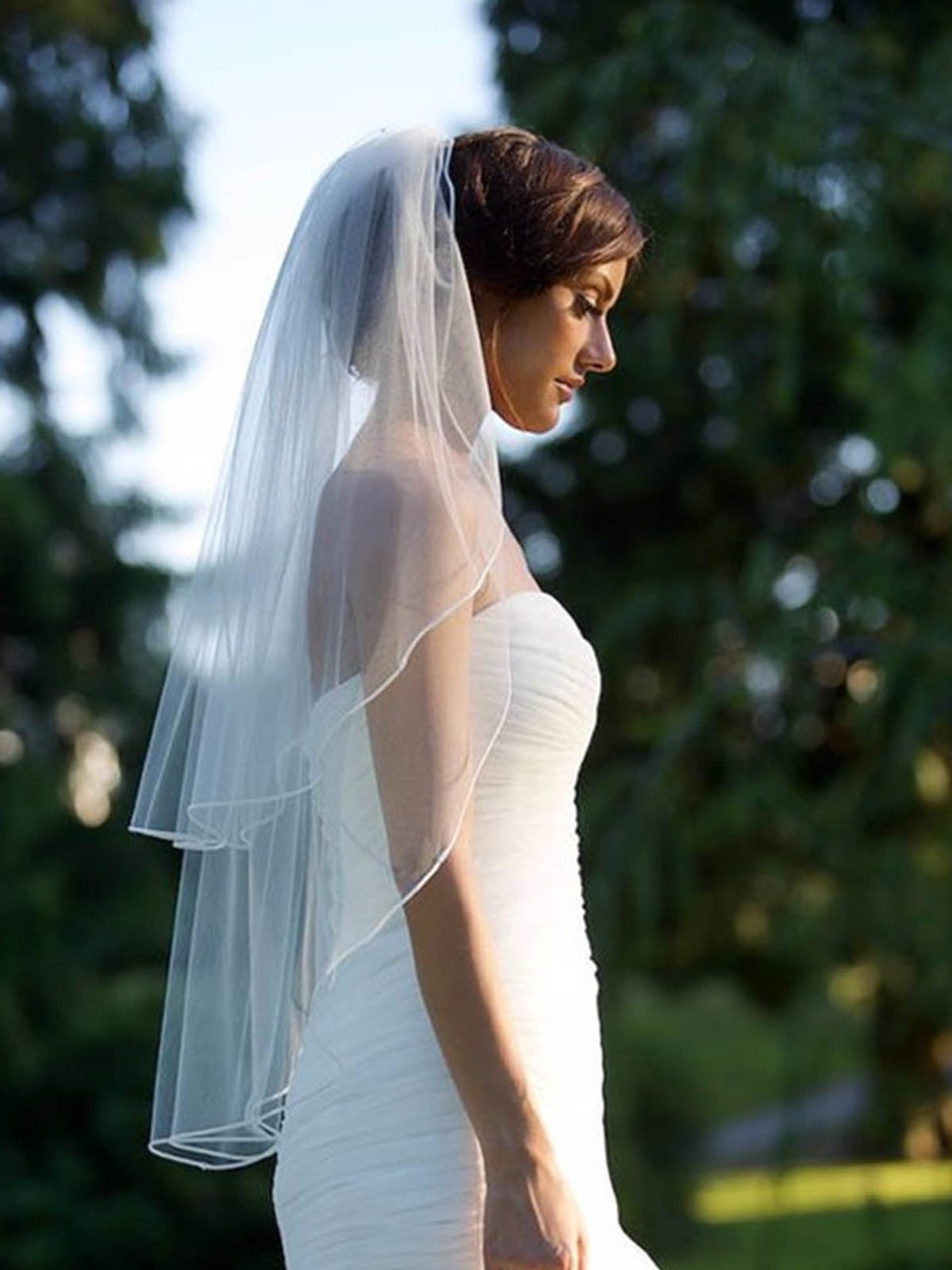 Voile De Mariée Aérien En Tulle À Deux Couches Bordure Crayon