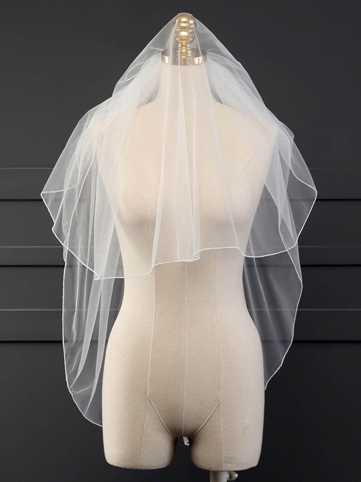 Voile De Mariée Aérien En Tulle À Deux Couches Bordure Crayon