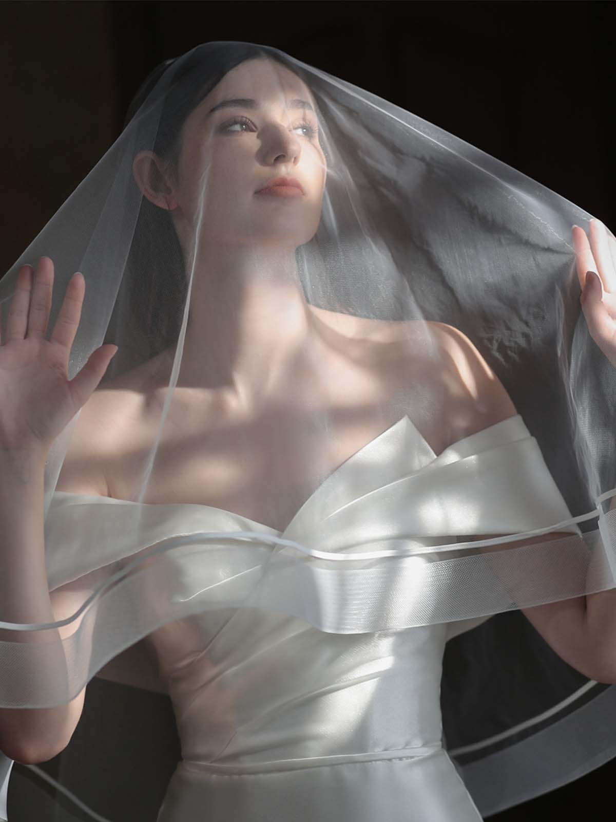 Voile De Mariée Blanc Élégant En Double Maille Extensible
