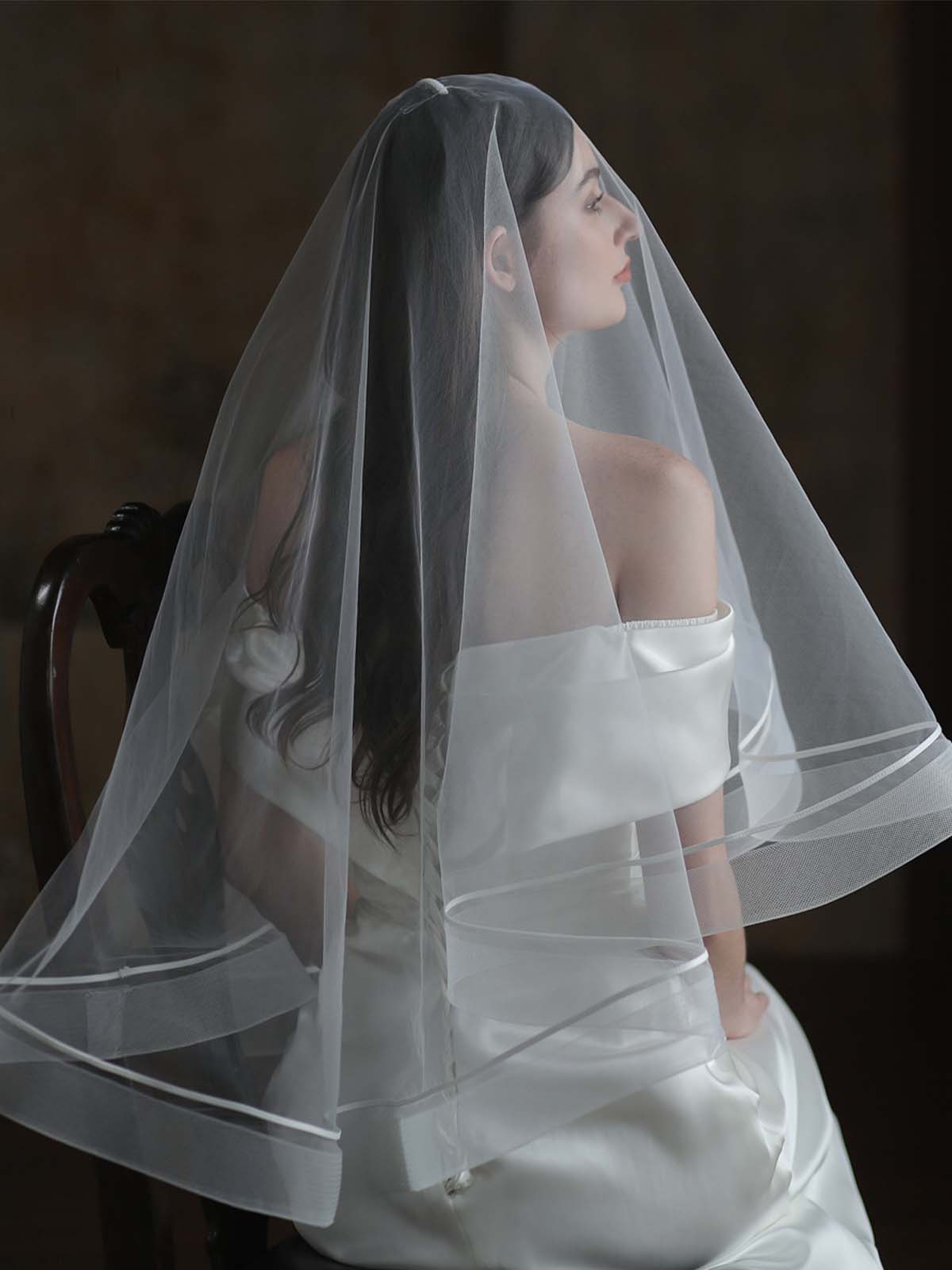Voile De Mariée Blanc Élégant En Double Maille Extensible