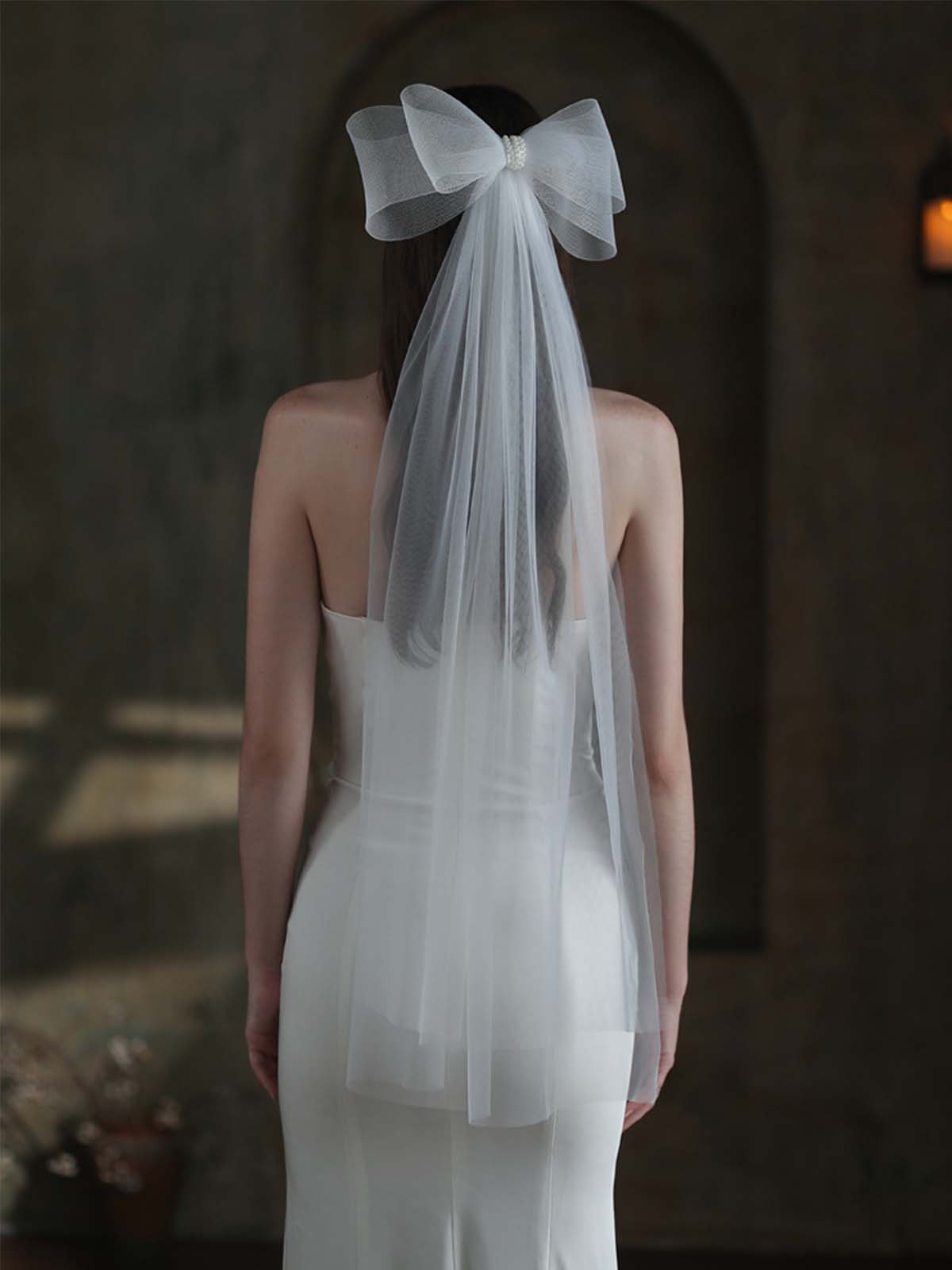 Voile De Mariée Blanc Avec Grand Nœud Féérique