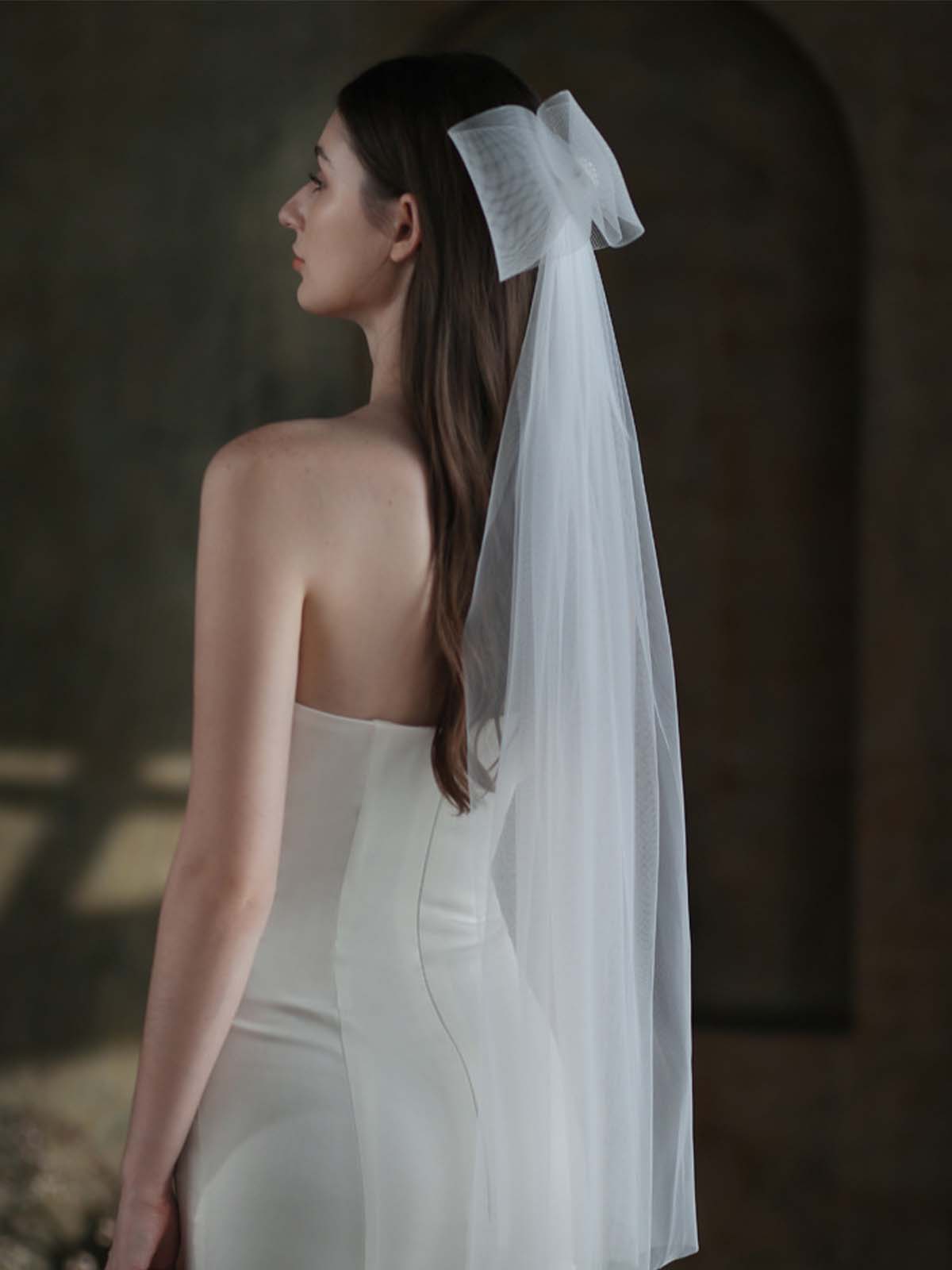 Voile De Mariée Blanc Avec Grand Nœud Féérique
