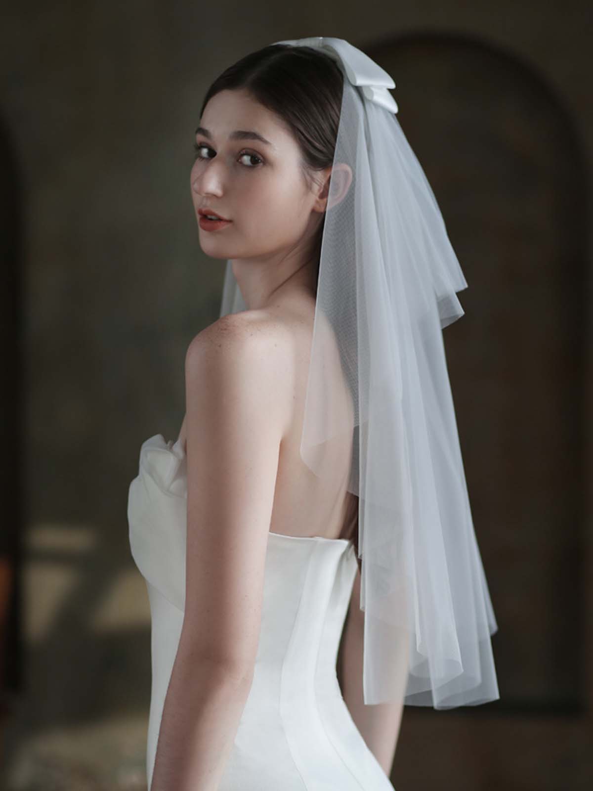 Voile De Mariée Joli En Tulle À Deux Niveaux Avec Nœud