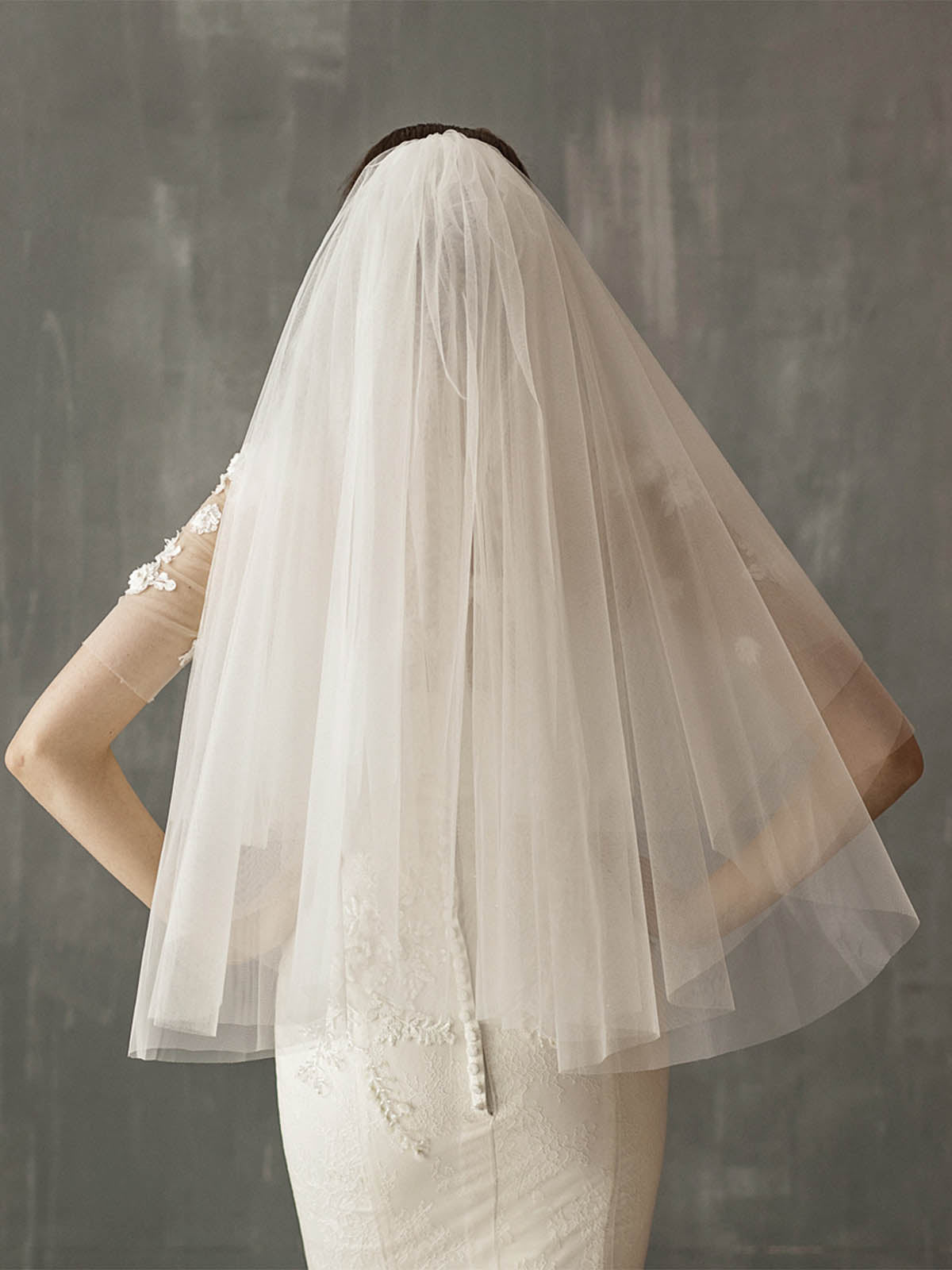Voile De Mariée Romantique Simple À Deux Niveaux