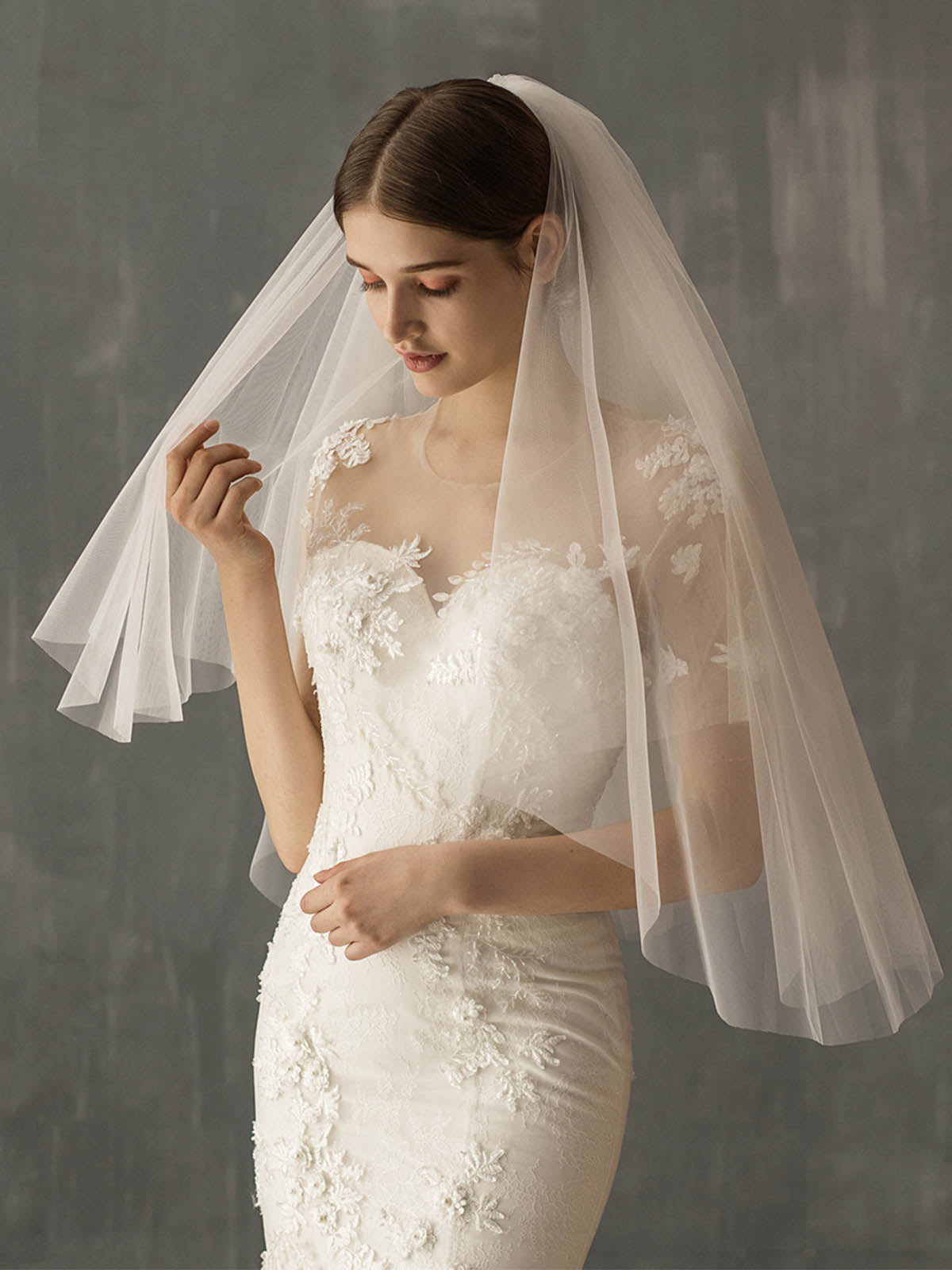 Voile De Mariée Romantique Simple À Deux Niveaux