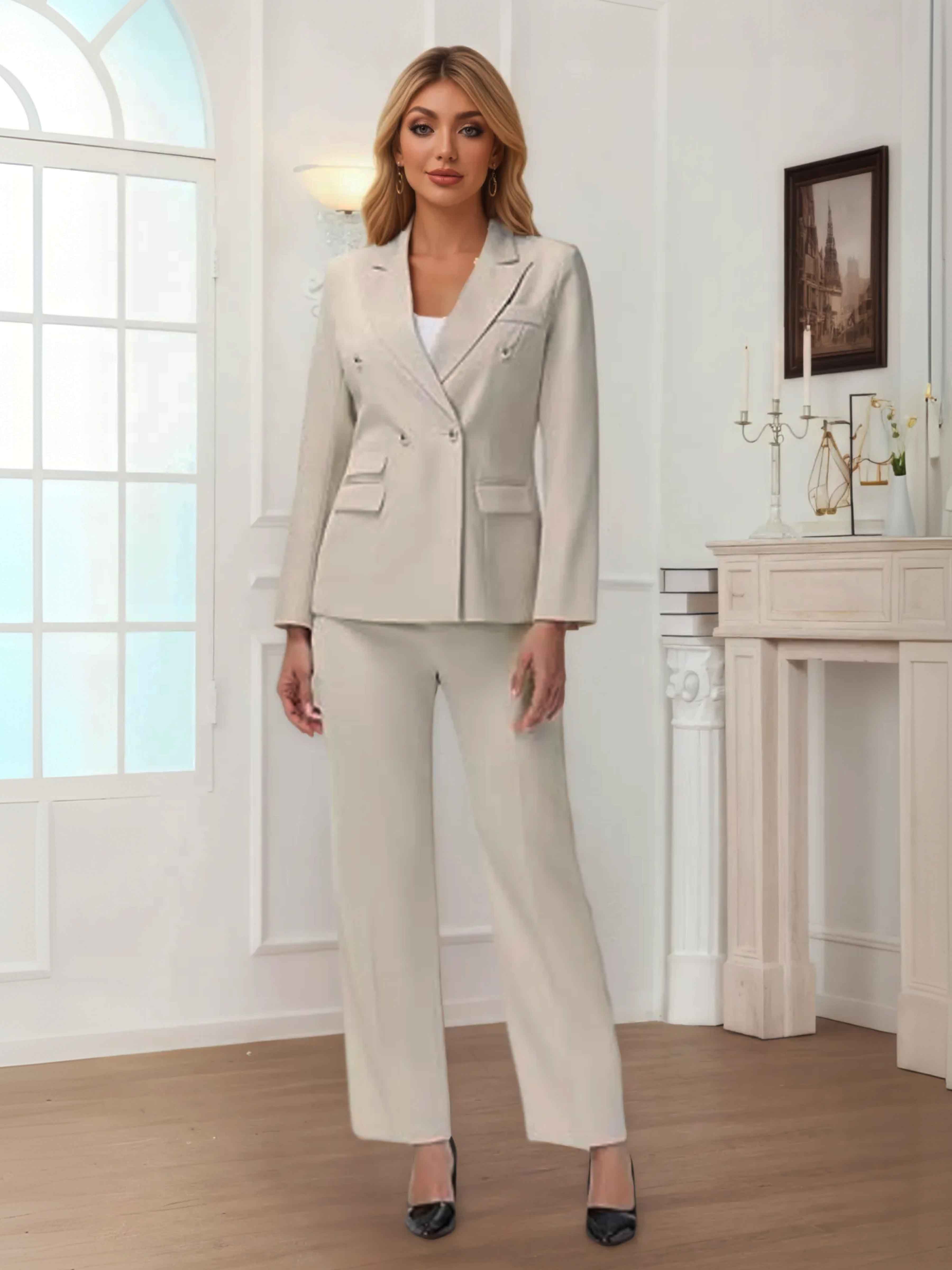 Costume Femme 2 Pièces À Uni Double Boutonnage Pour Tenue De Soirée