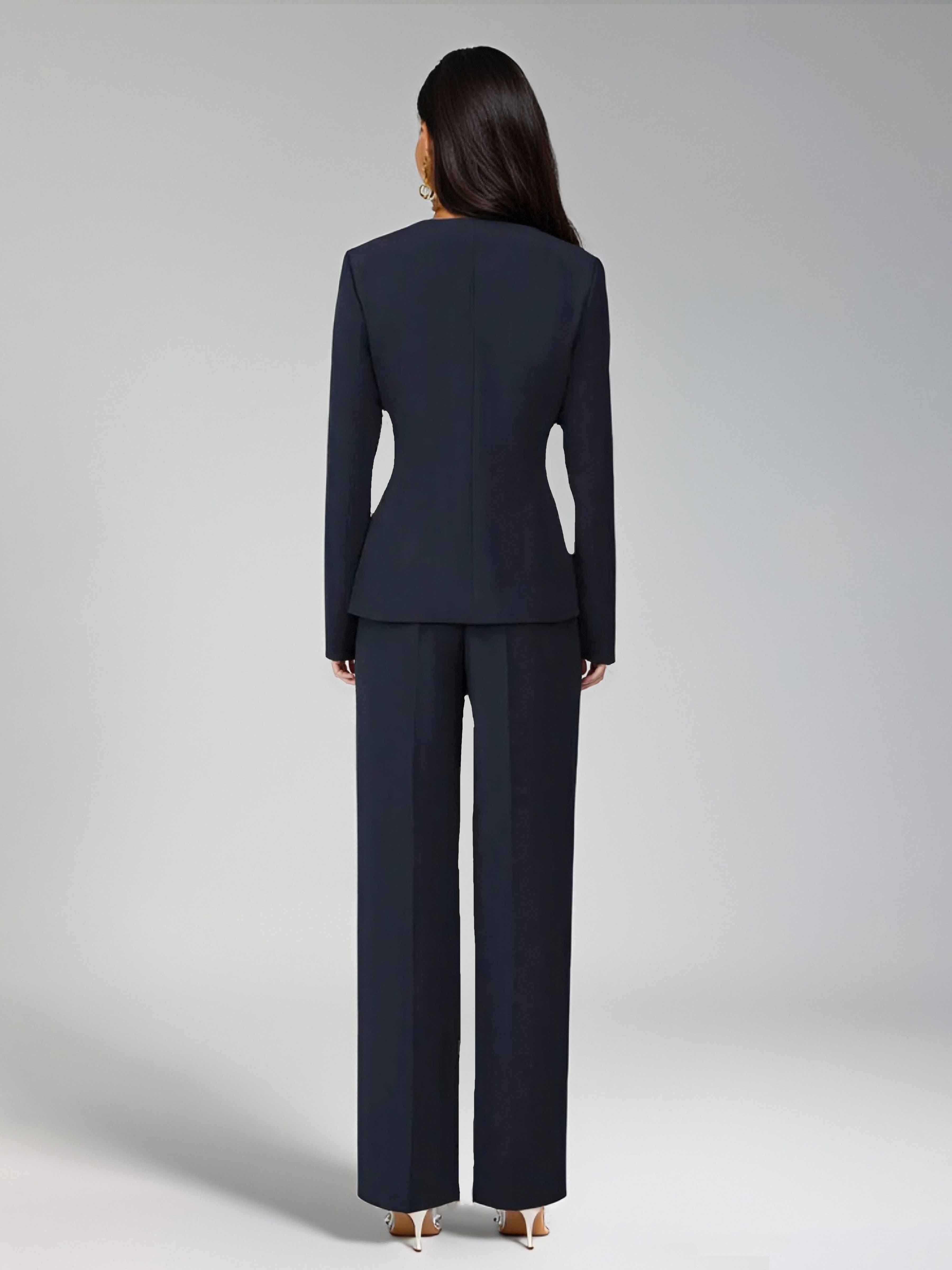 Costume Femme 2 Pièces À Col Rond Simple Quatre Boutons Pour Décontracté