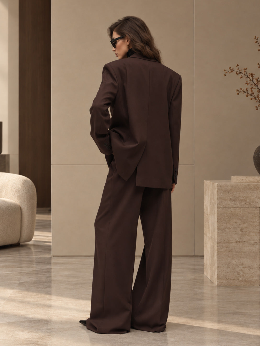 Costume Femme 2 Pièces À Brillante Double Boutonnage Revers Pointus