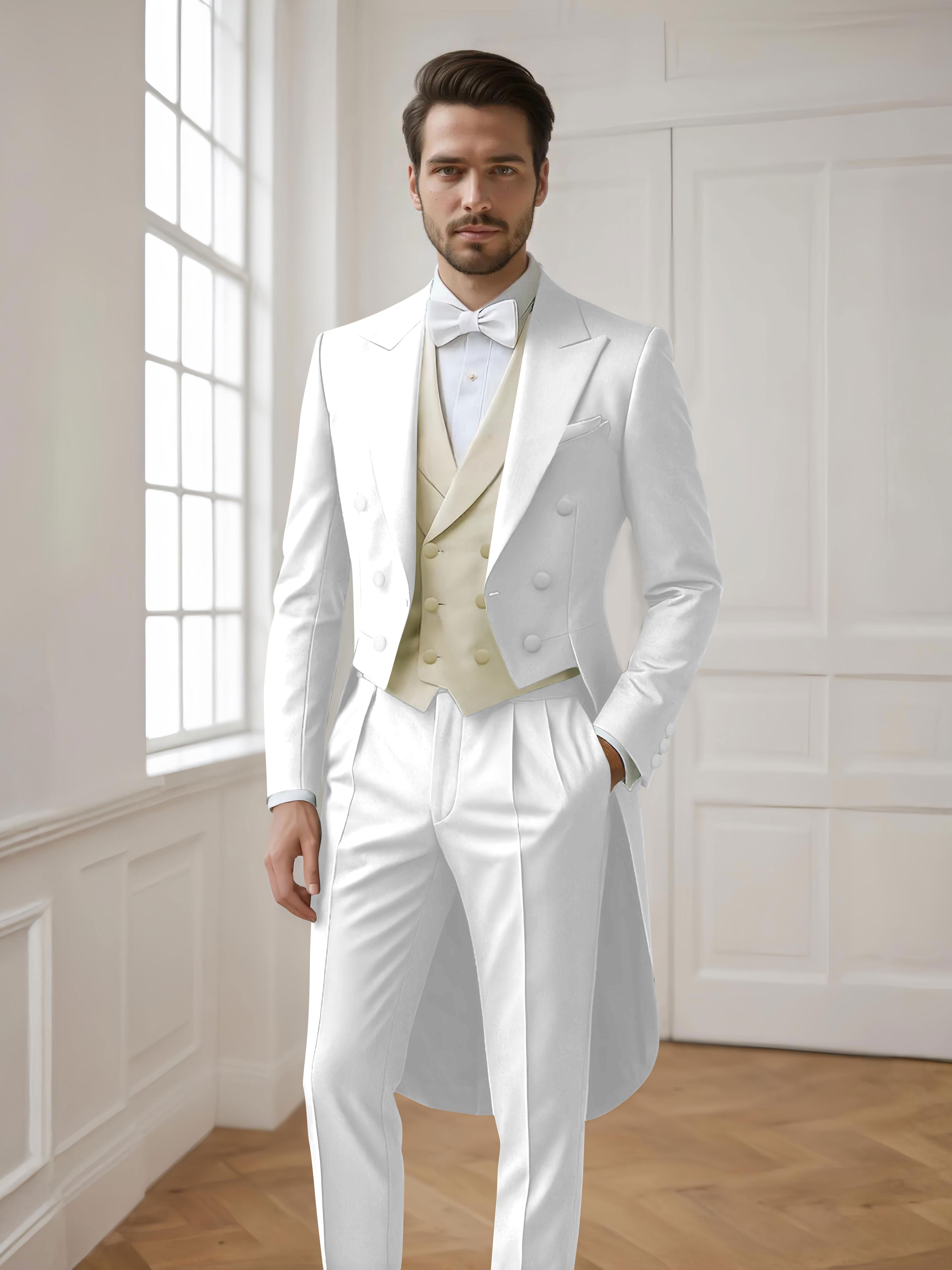 Queue-De-Pie Hommes 3 Pièces À Moderne Revers Pointus Pour Mariage