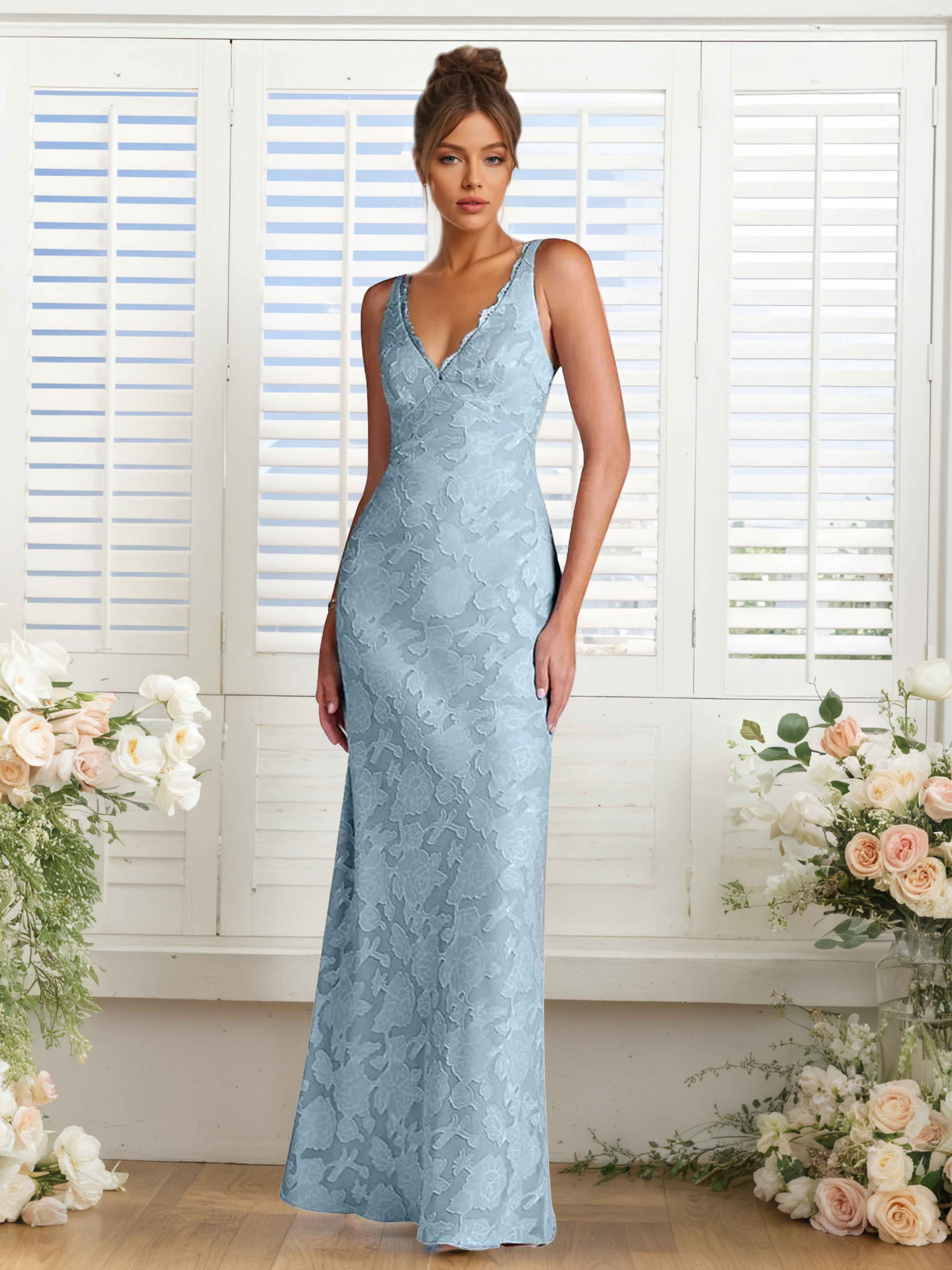 Robes De Demoiselle D'Honneur En Mousseline À Col V Dentelle Yaelith