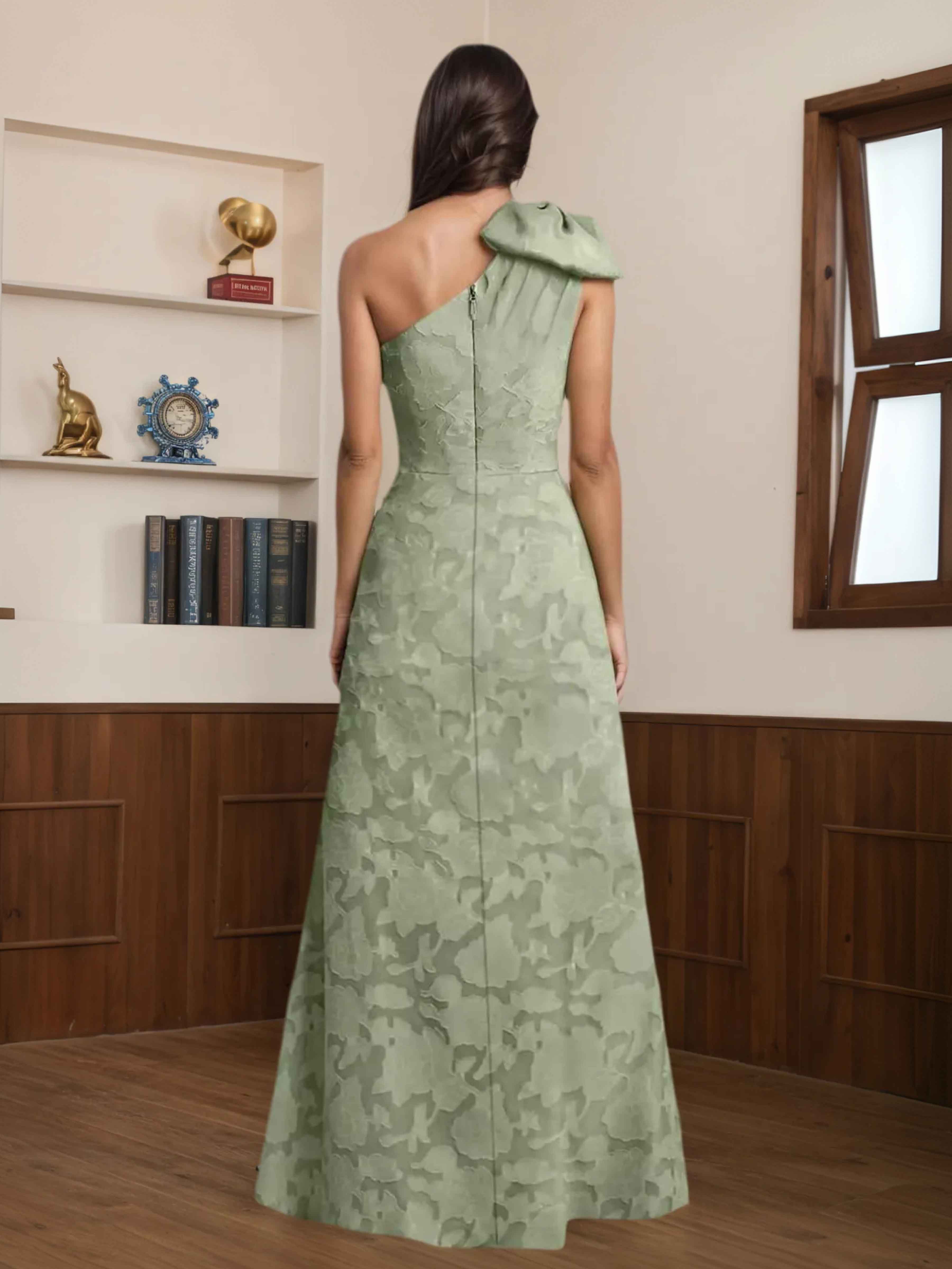 Robes Mère De La Mariée En Dentelle À Une Épaule Plissé Longue Zelene