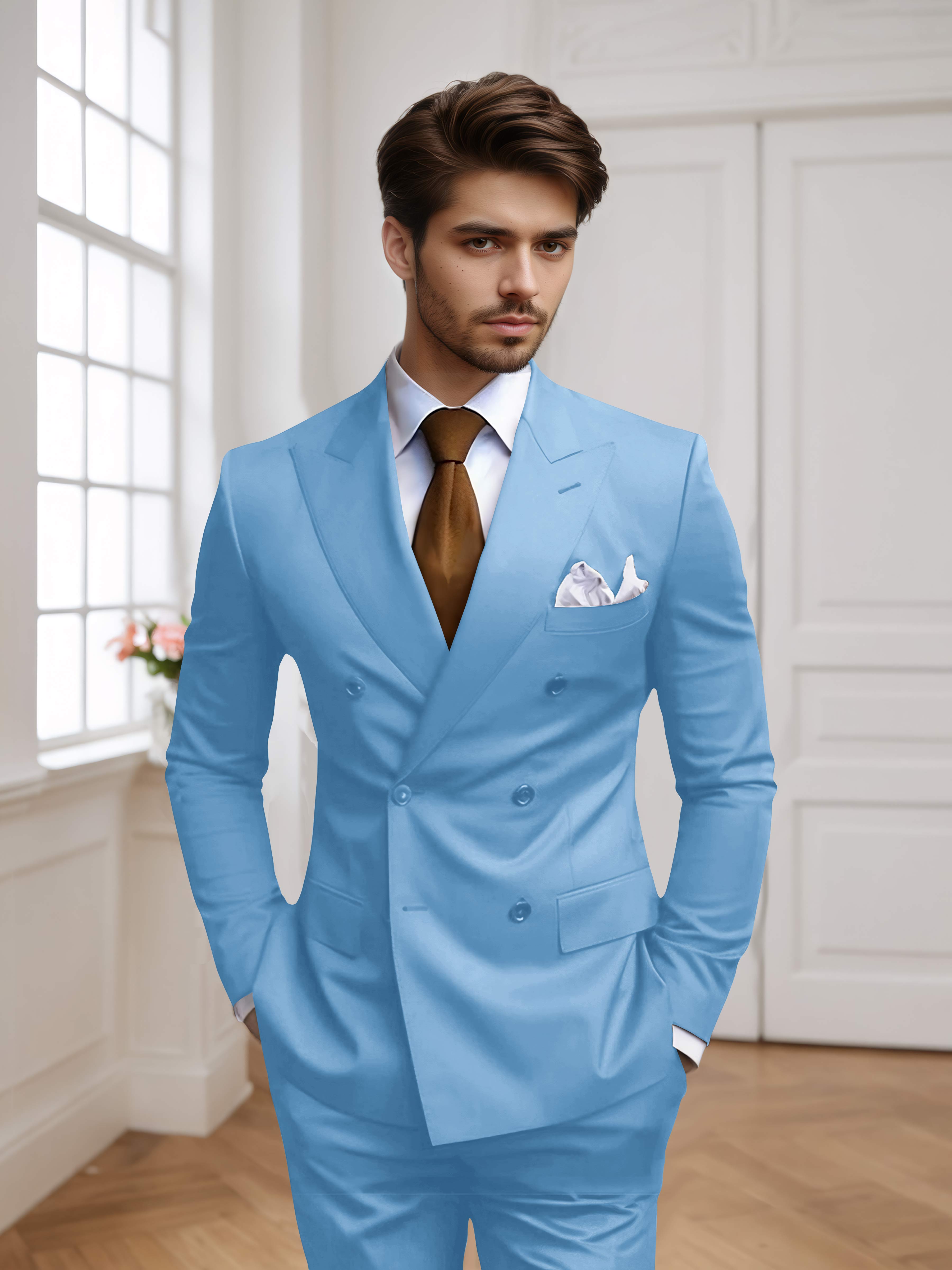 Costume Homme 2 Pièces Ajusté À Double Boutonnage