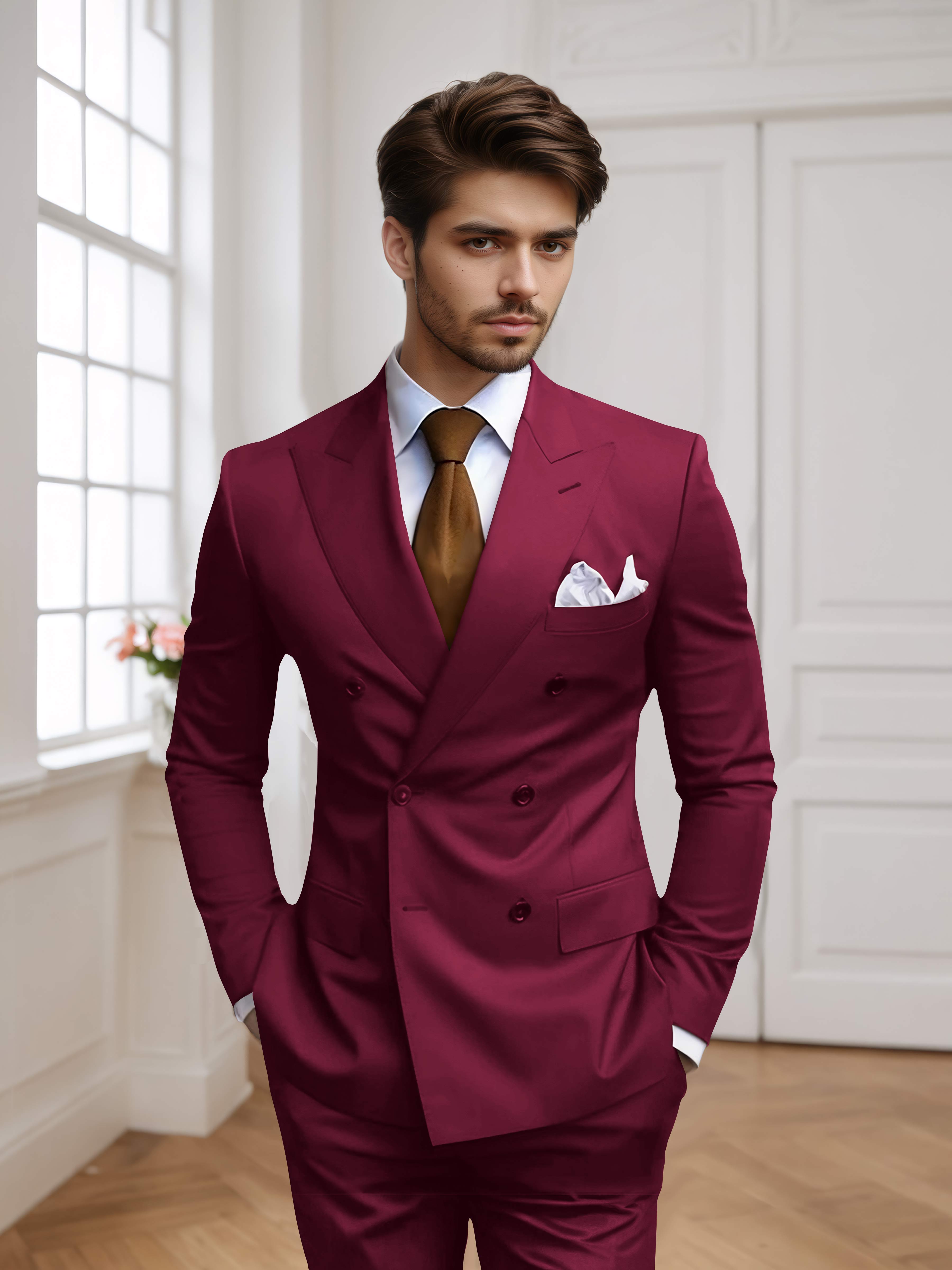 Costume Homme 2 Pièces Ajusté À Double Boutonnage