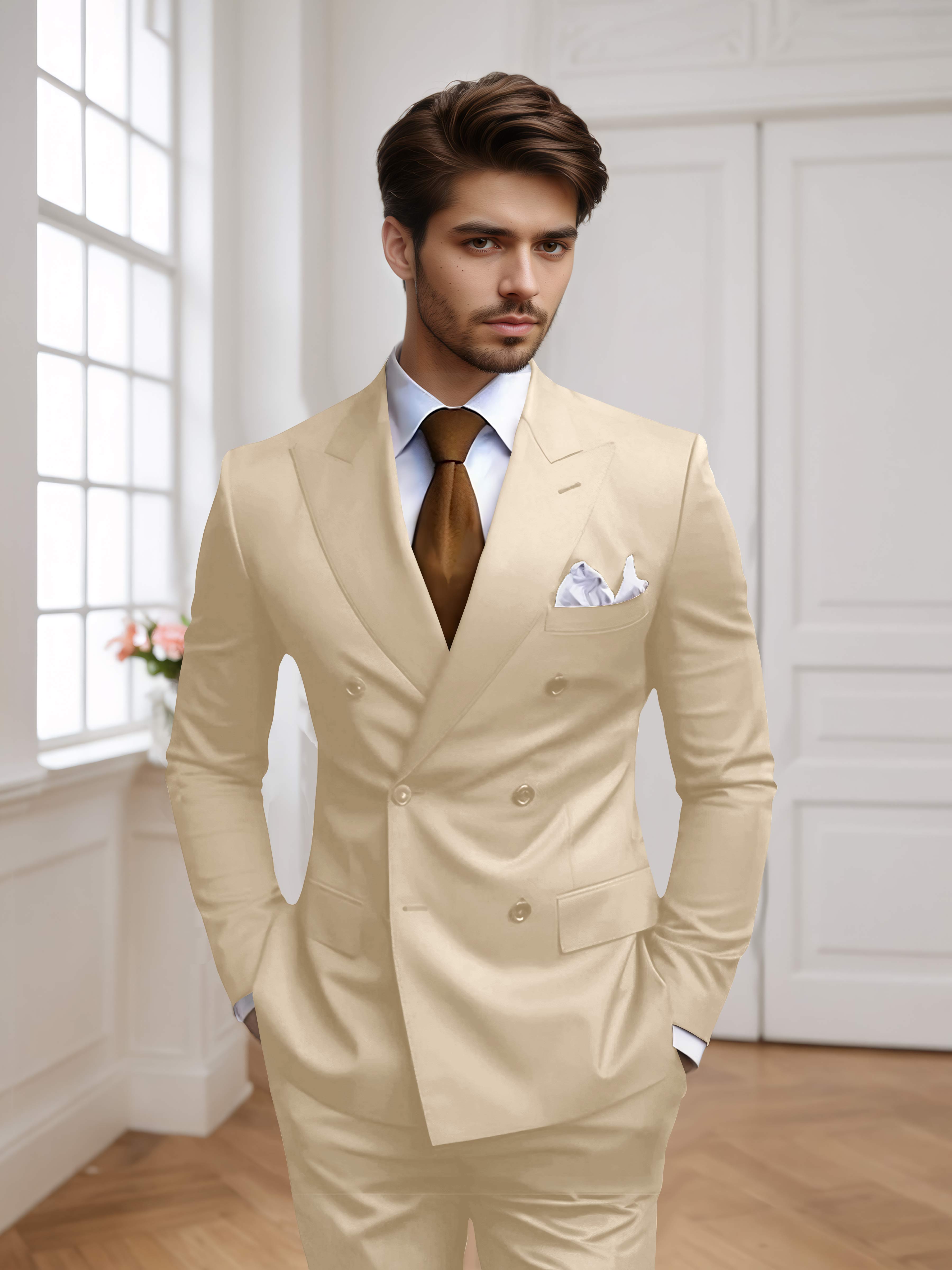 Costume Homme 2 Pièces Ajusté À Double Boutonnage
